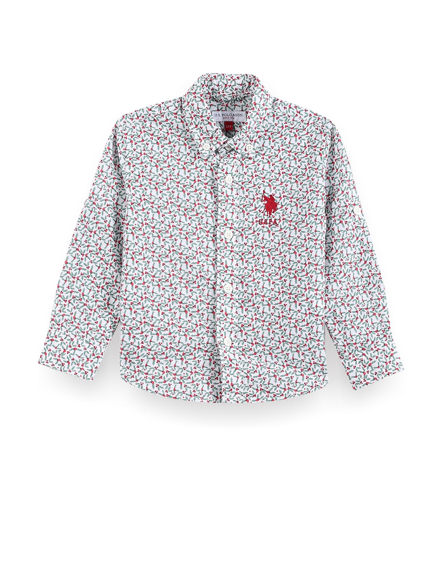 U.S. Polo Assn. Kids Boys Cherry Print Cotton Linen Shirt