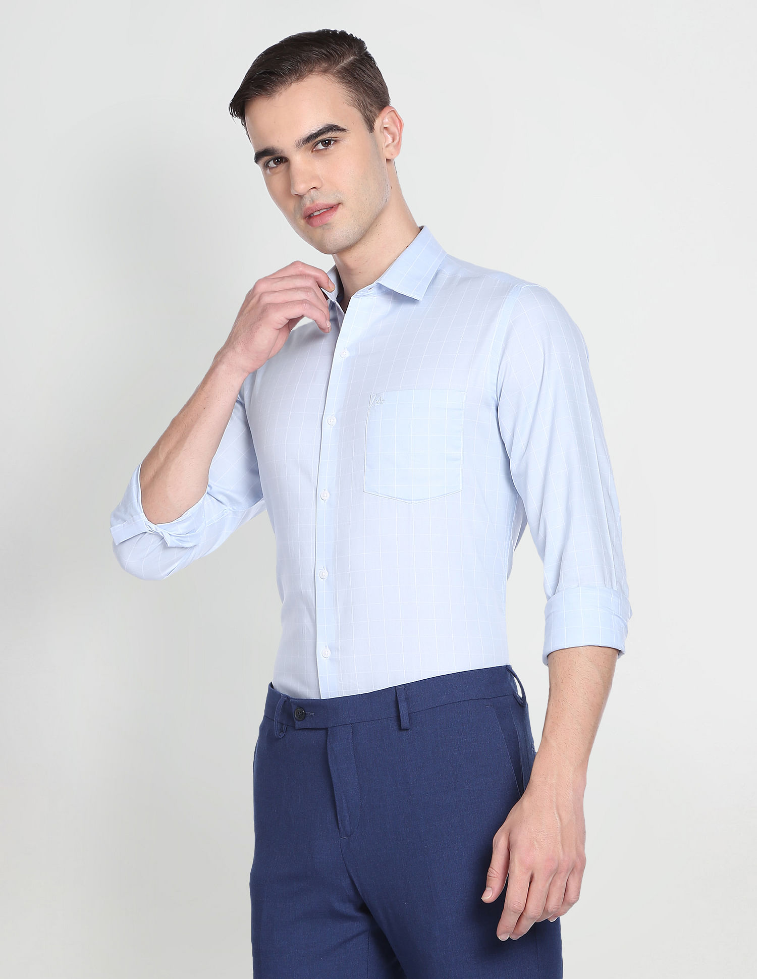 Arrow Cutaway Collar Windowpane Check Formal Shirt
