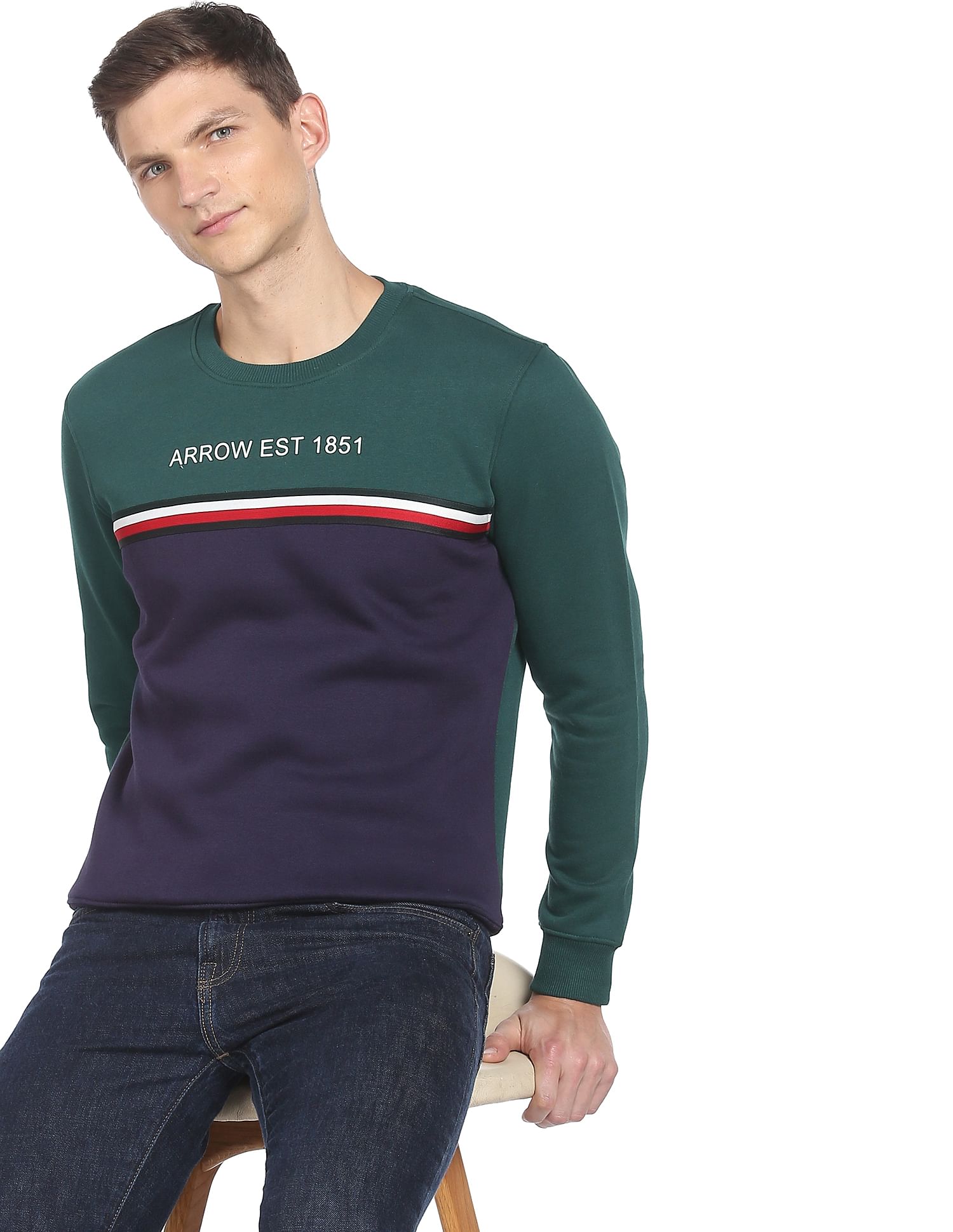 Buy Arrow Sports Crew Neck Panel Construction Sweatshirt NNNOW