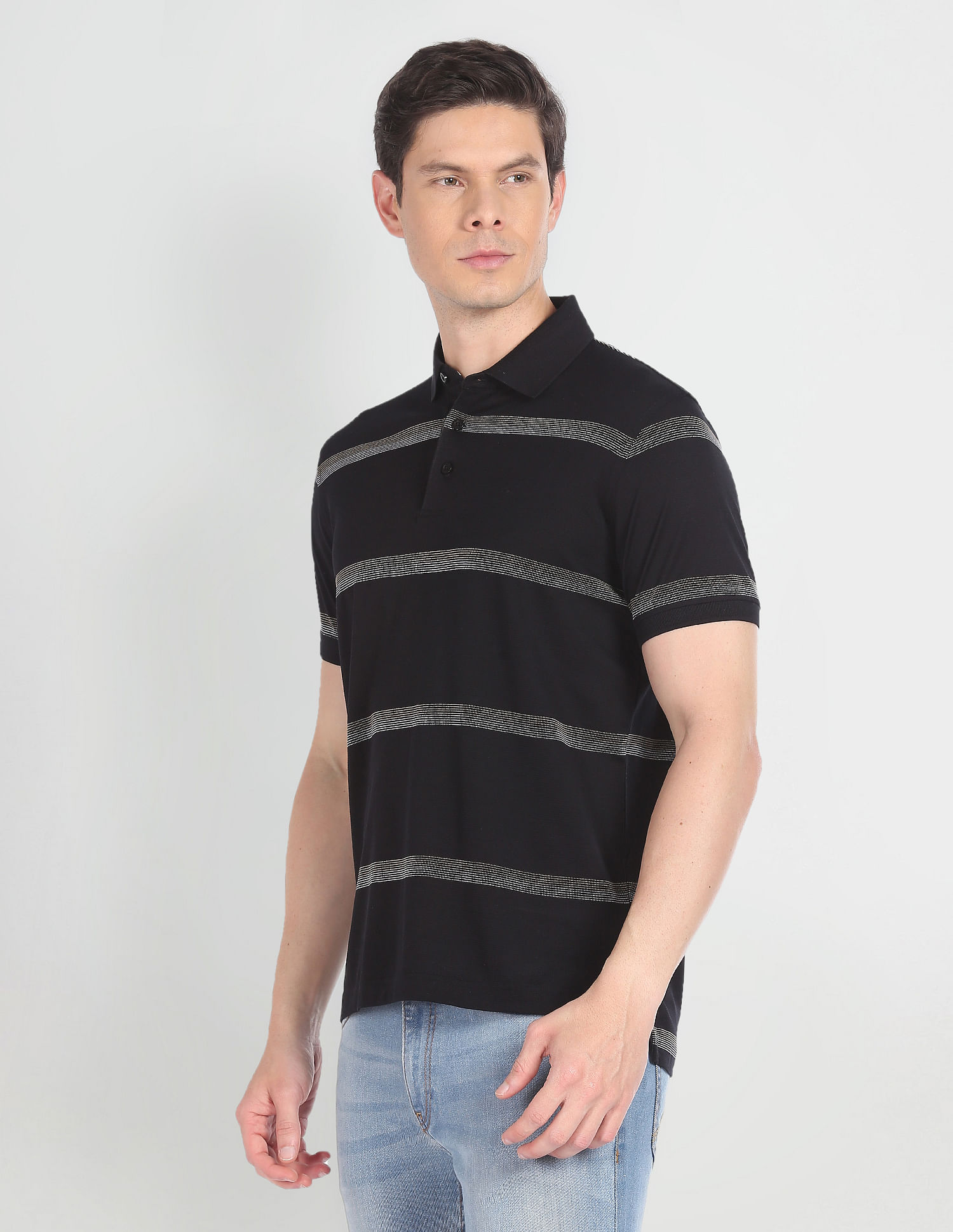 Arrow Mercerised Cotton Horizontal Stripe Polo Shirt