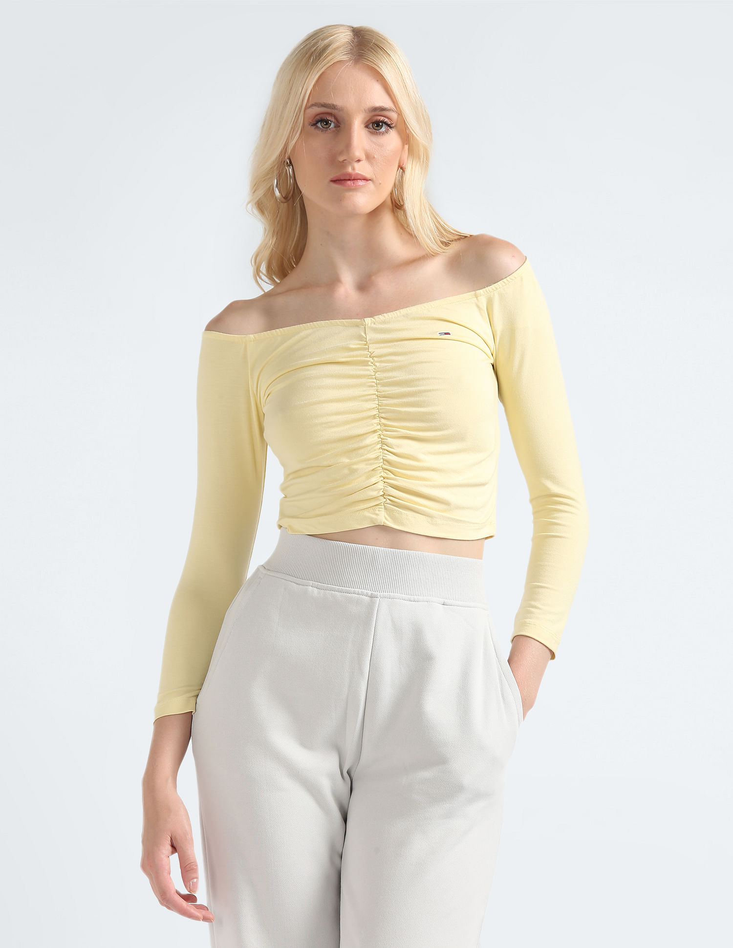 Tommy Hilfiger Off Shoulder Gathering Crop Top