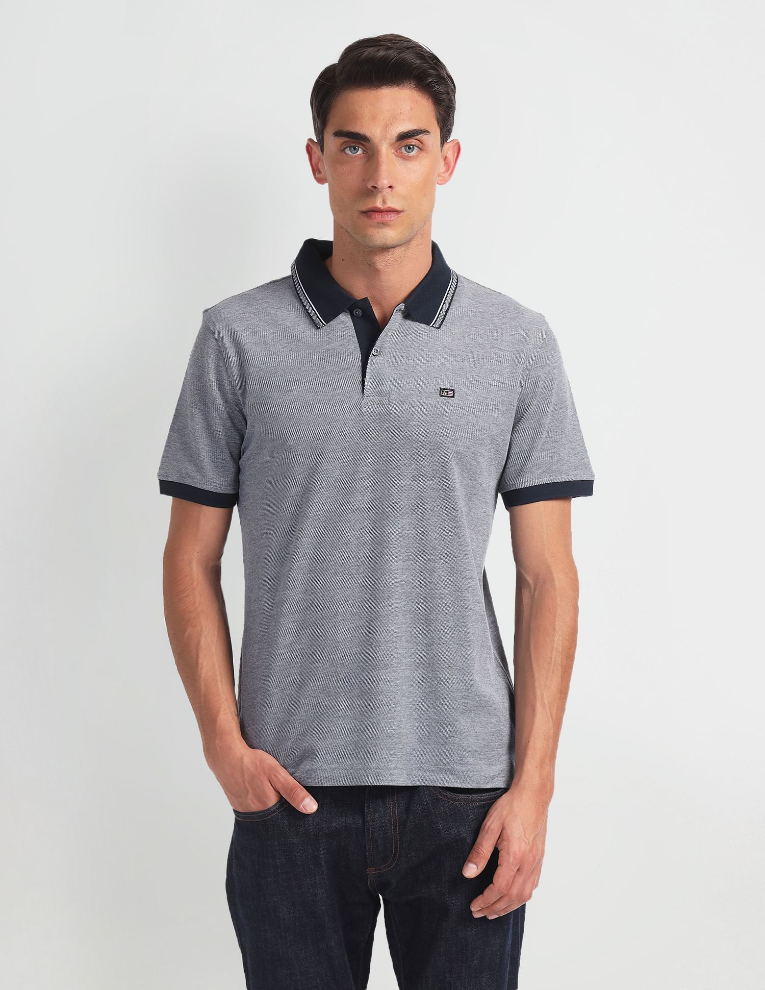 Arrow Sports Patterned Collar Heathered Polo Shirt