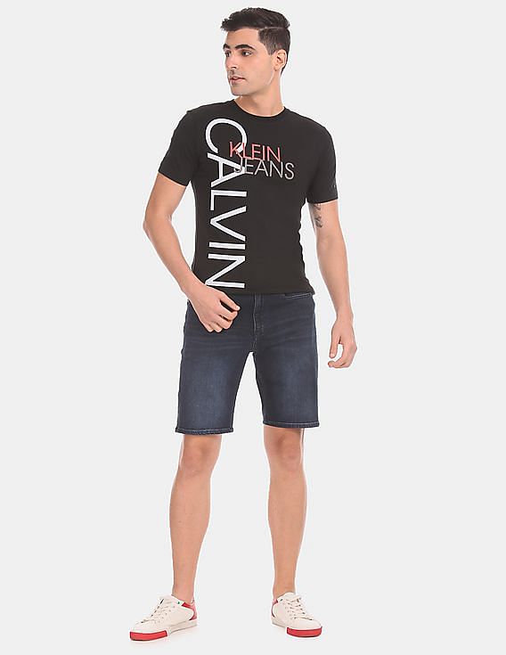 Calvin Klein Men Dark Blue Slim Fit Washed Denim Shorts