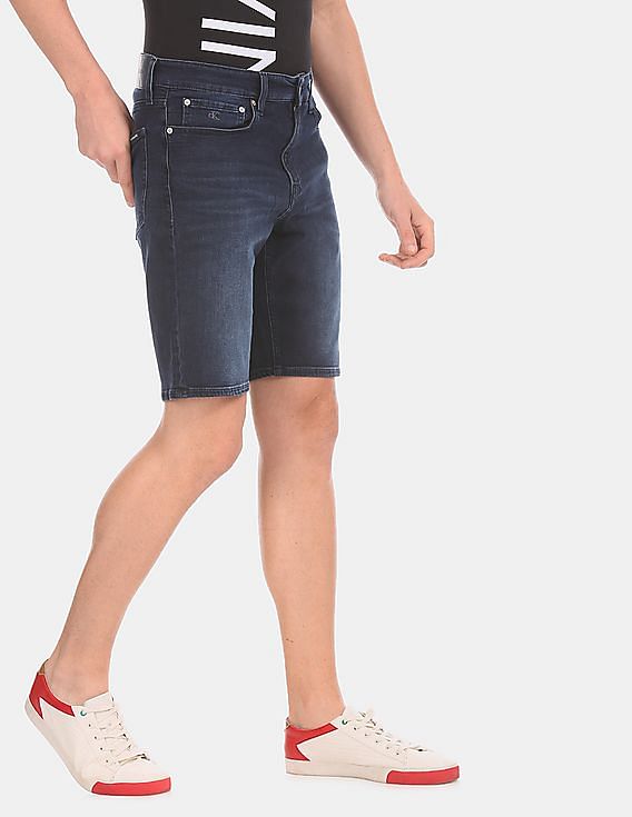 Calvin Klein Men Dark Blue Slim Fit Washed Denim Shorts