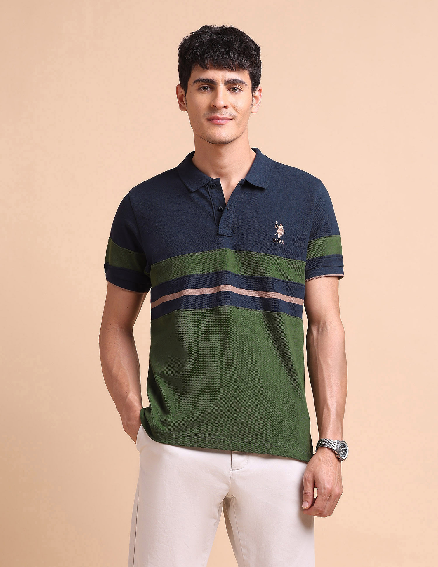 U.S. Polo Assn. Colourblocked Slim Fit Polo Shirt