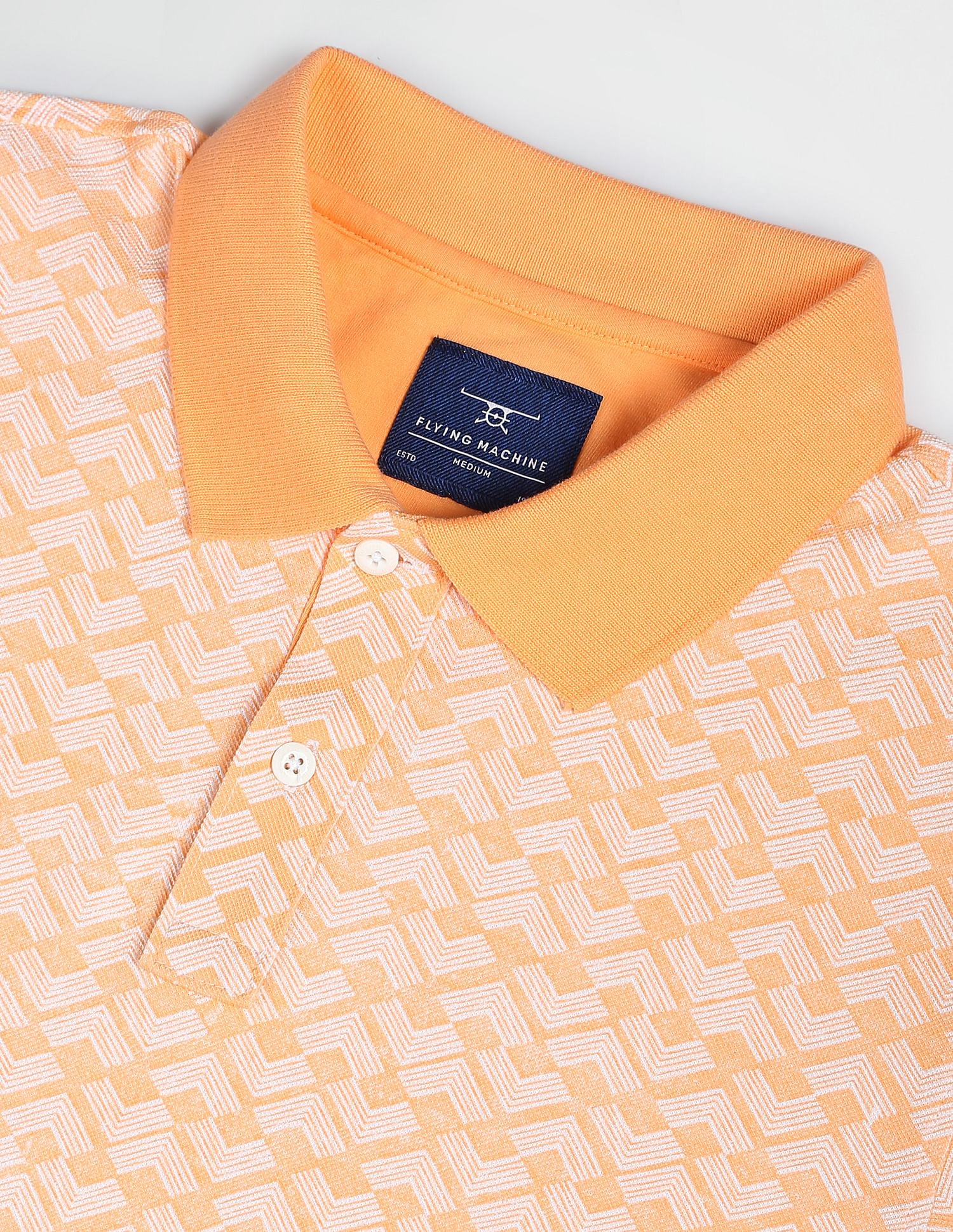 Flying Machine Geometric Print Cotton Polo Shirt
