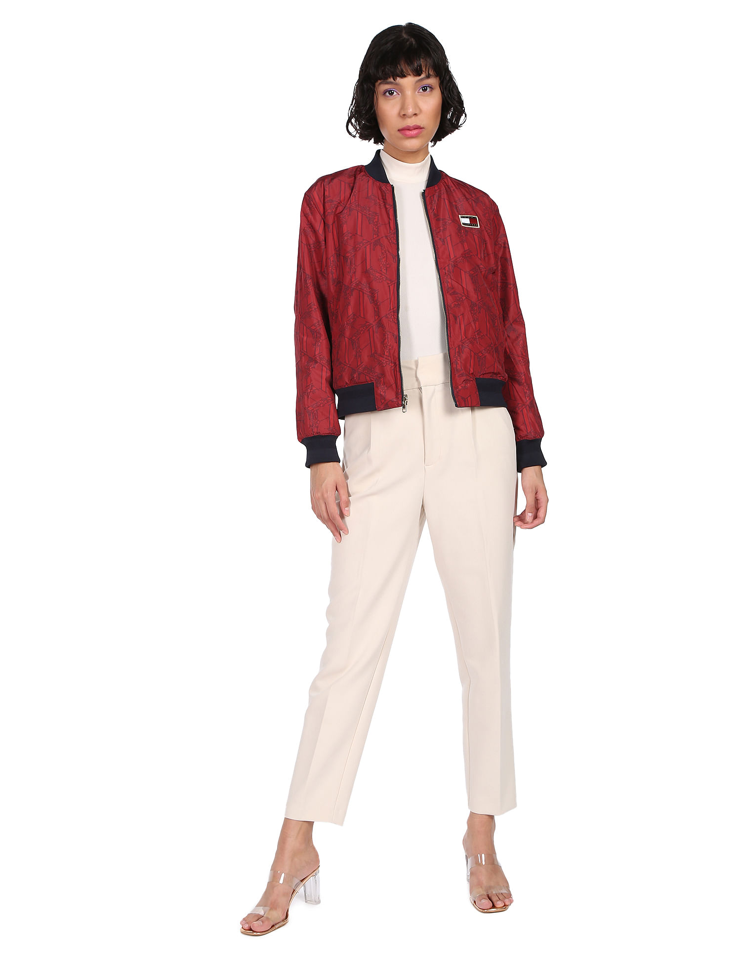 Tommy Hilfiger Men Red And Navy Reversible Polyester Bomber Jacket