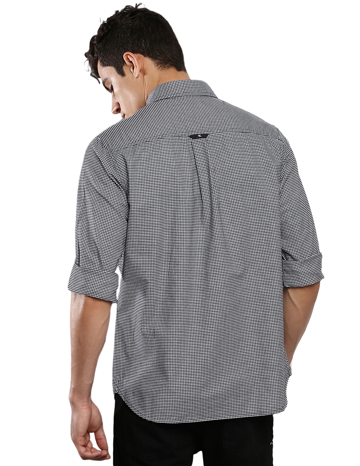 Calvin Klein Men White And Black Shrunken Badge Gingham Check Casual Shirt