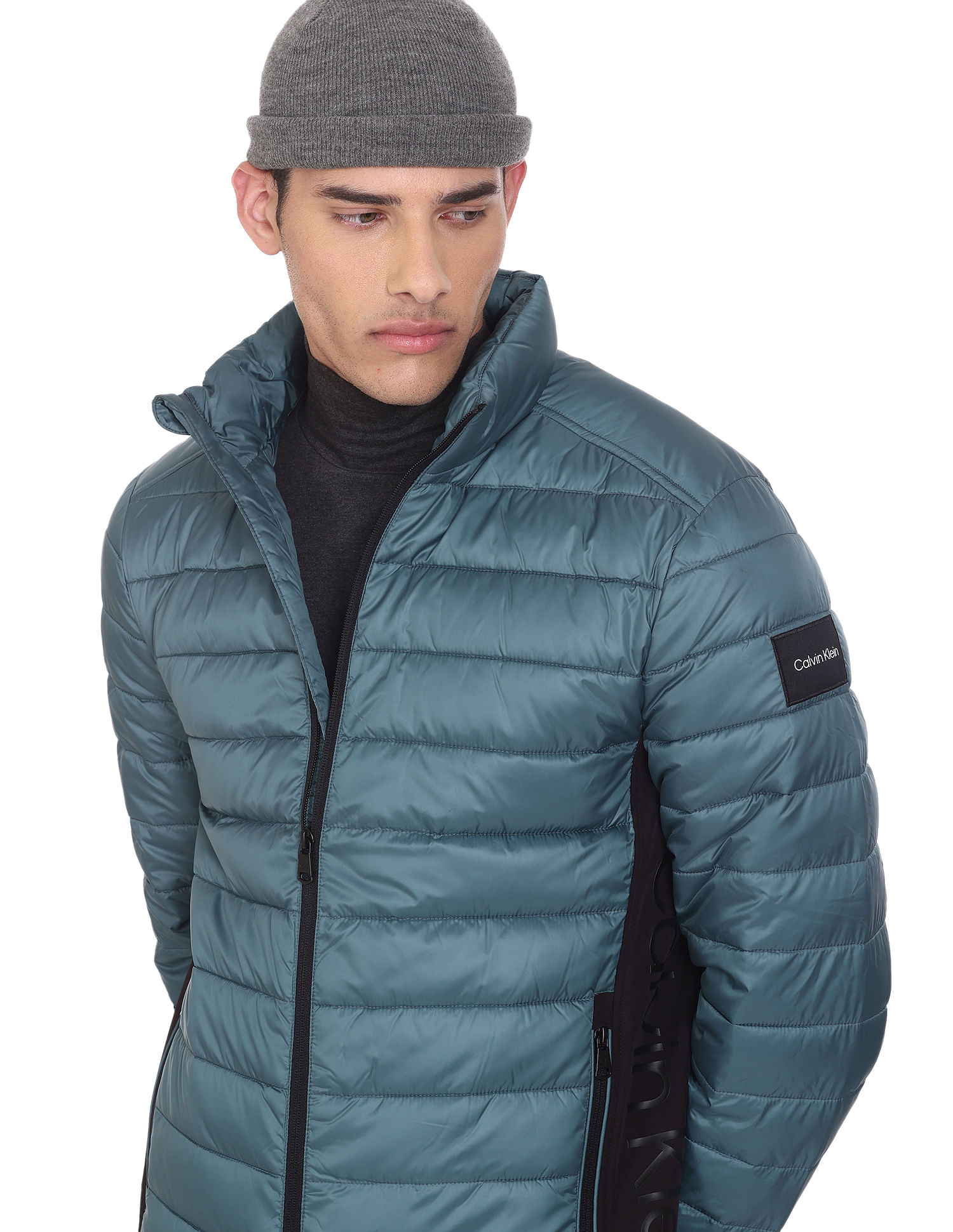 Buy Calvin Klein Men Blue Stand Collar Recycled Polyester Puffer Jacket -  