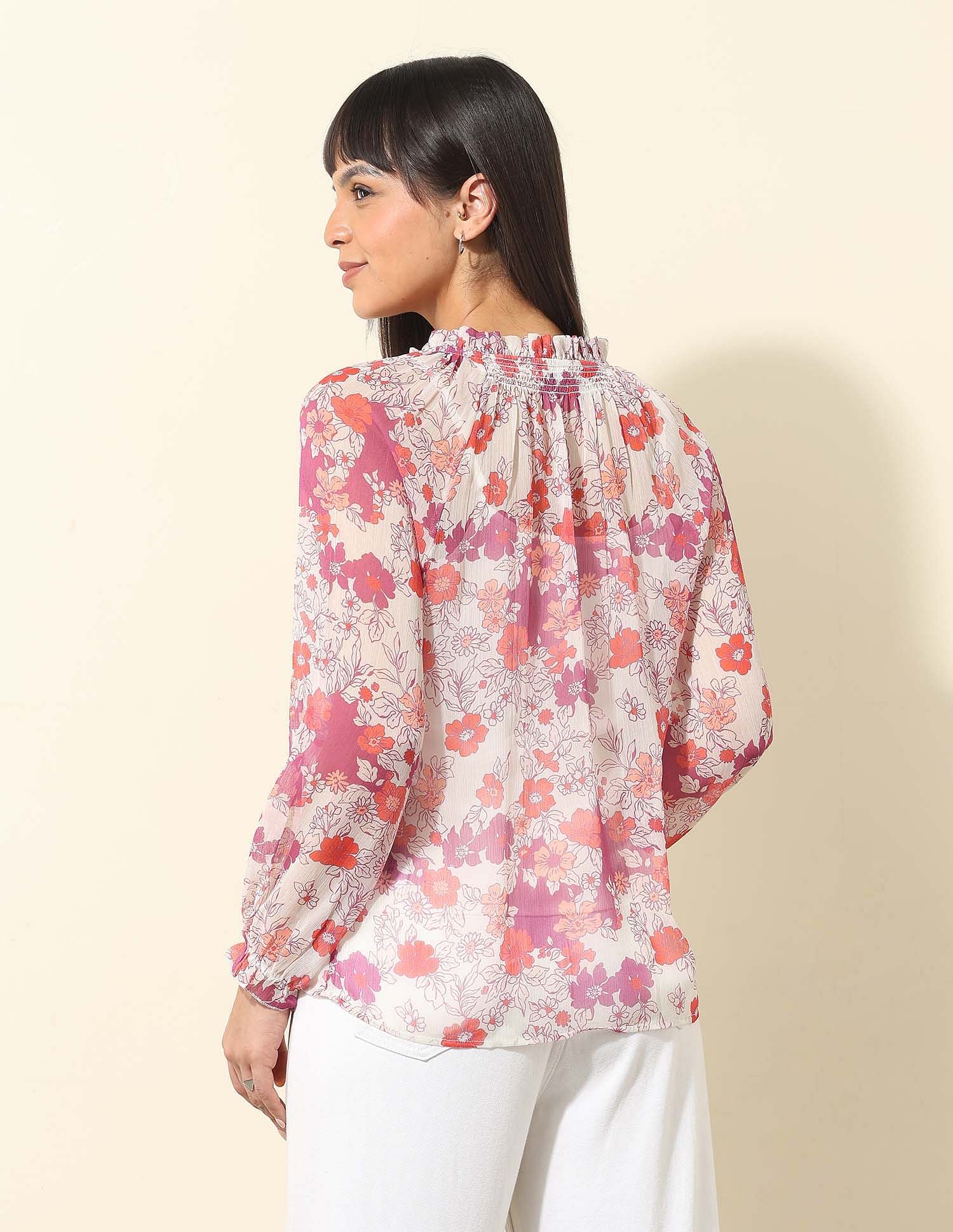 U.S. Polo Assn. Women Sheer Floral Printed Top