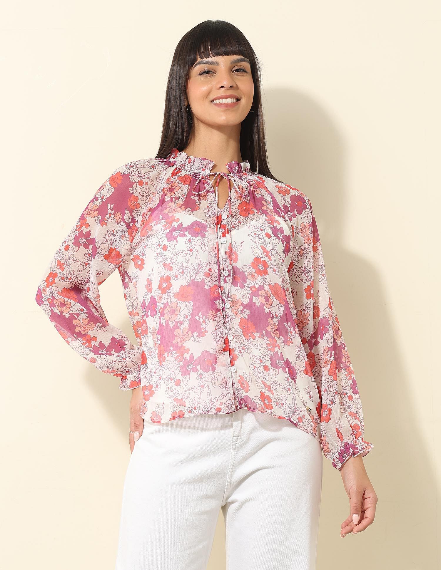 U.S. Polo Assn. Women Sheer Floral Printed Top