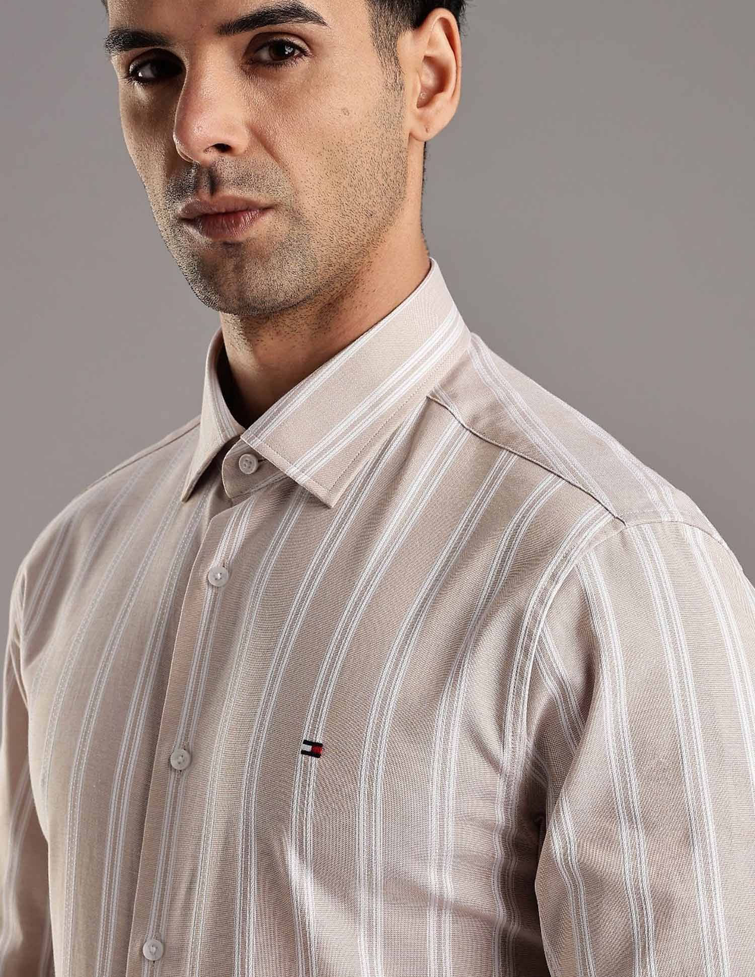 Tommy Hilfiger Striped Regular Fit Plain Woven Shirt