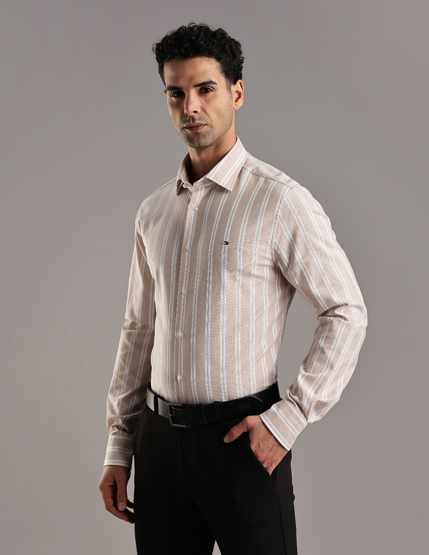Tommy Hilfiger Striped Regular Fit Plain Woven Shirt