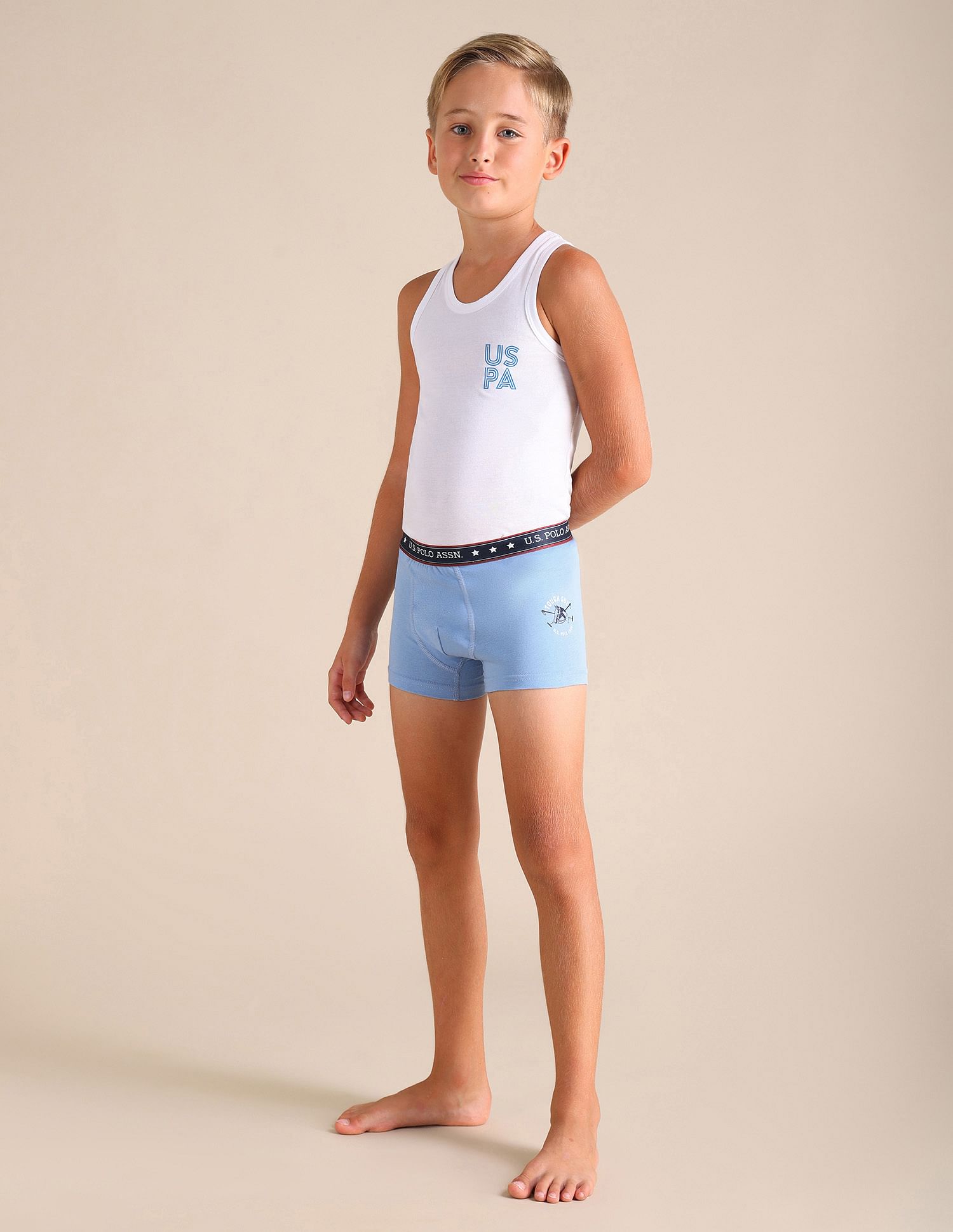 USPA Innerwear Boys Solid Cotton Spandex EKT03 Trunks - Pack Of 2