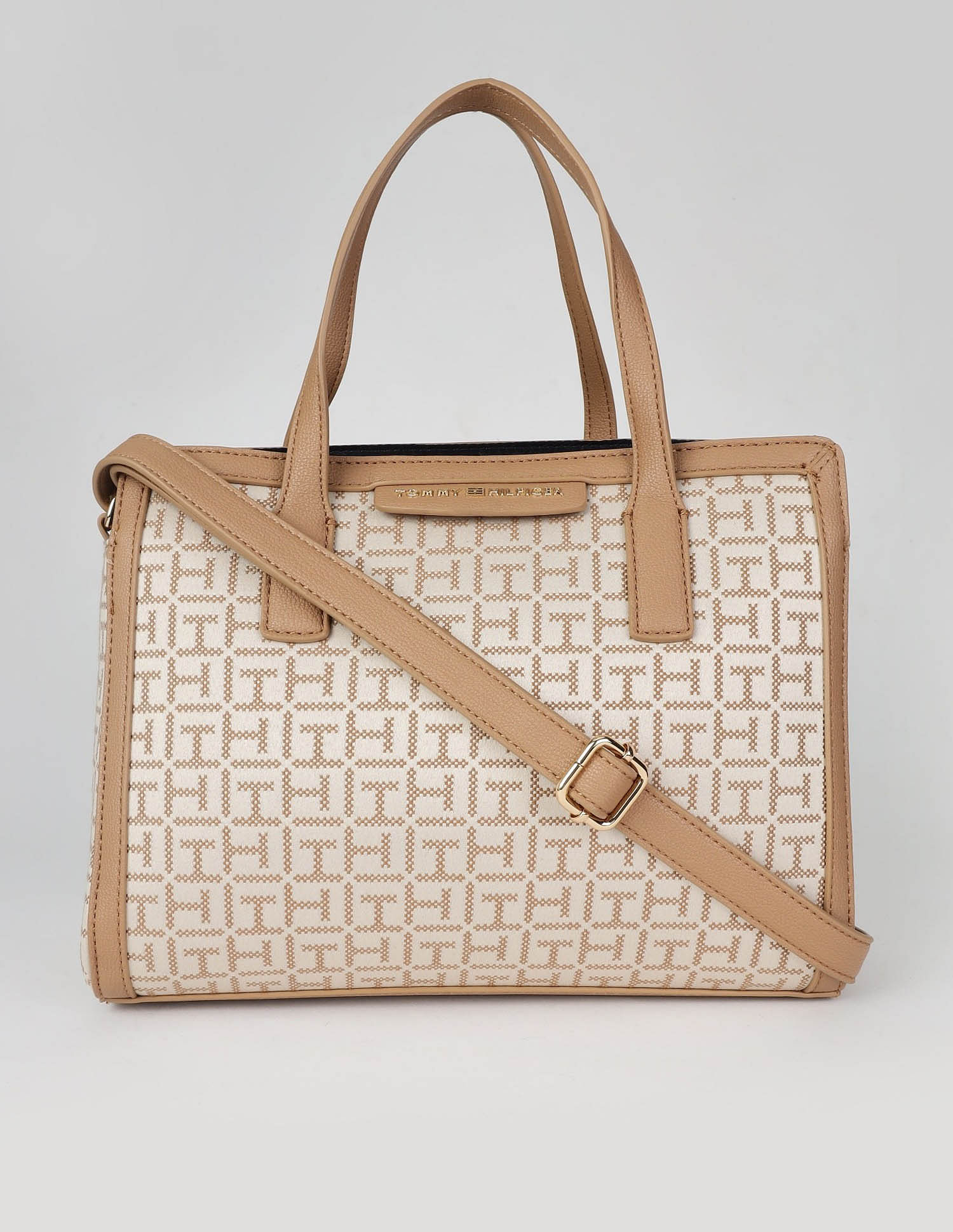 Tommy Hilfiger Logo Brown Polyester Hand Bag