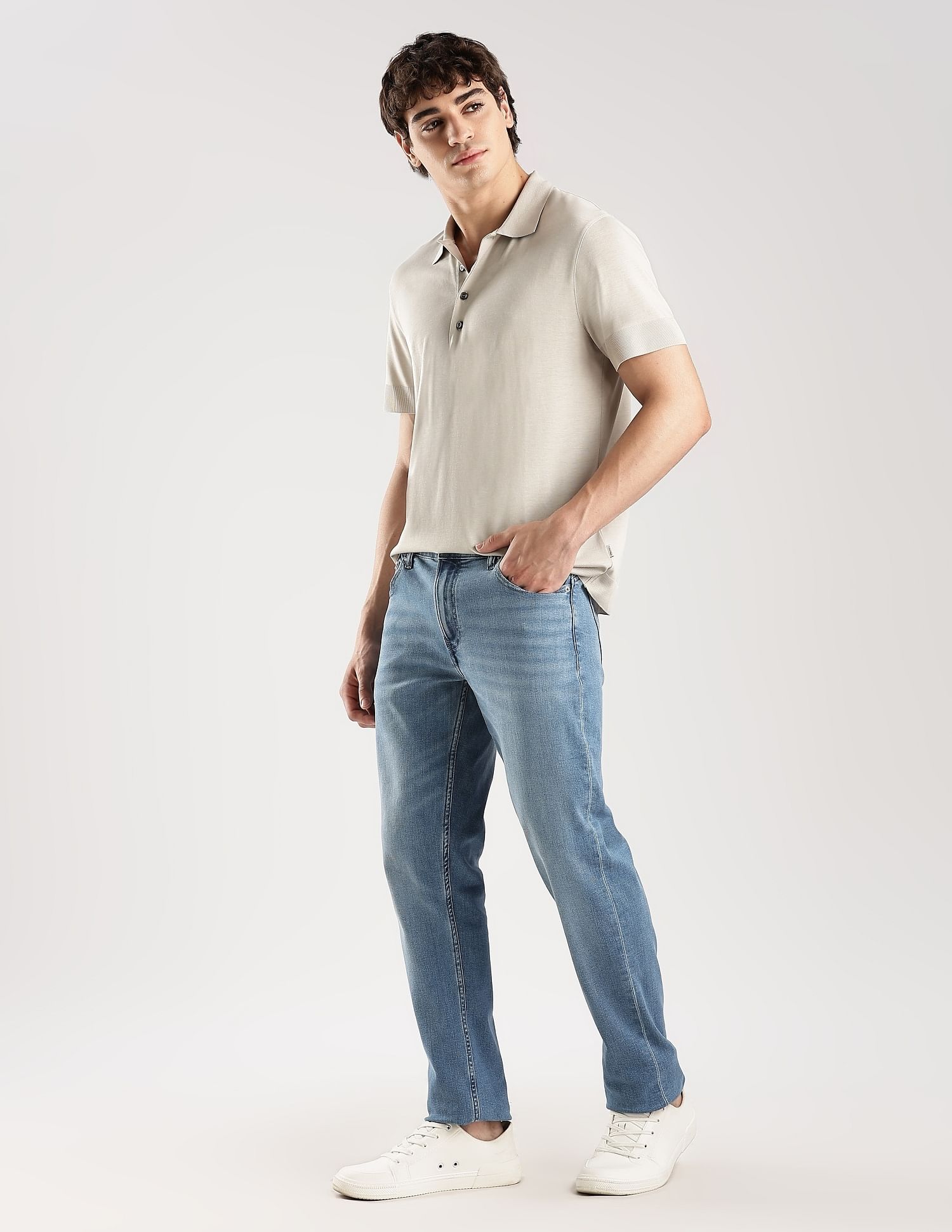 Calvin Klein Jeans Solid Regular-Fit Lyocell Polo T-Shirt