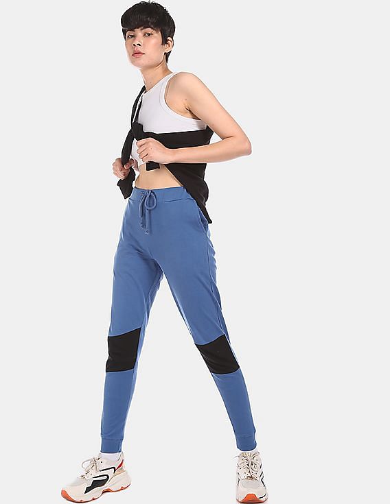 Buy Flying Machine Women Drawstring Waist Colour Block Joggers 