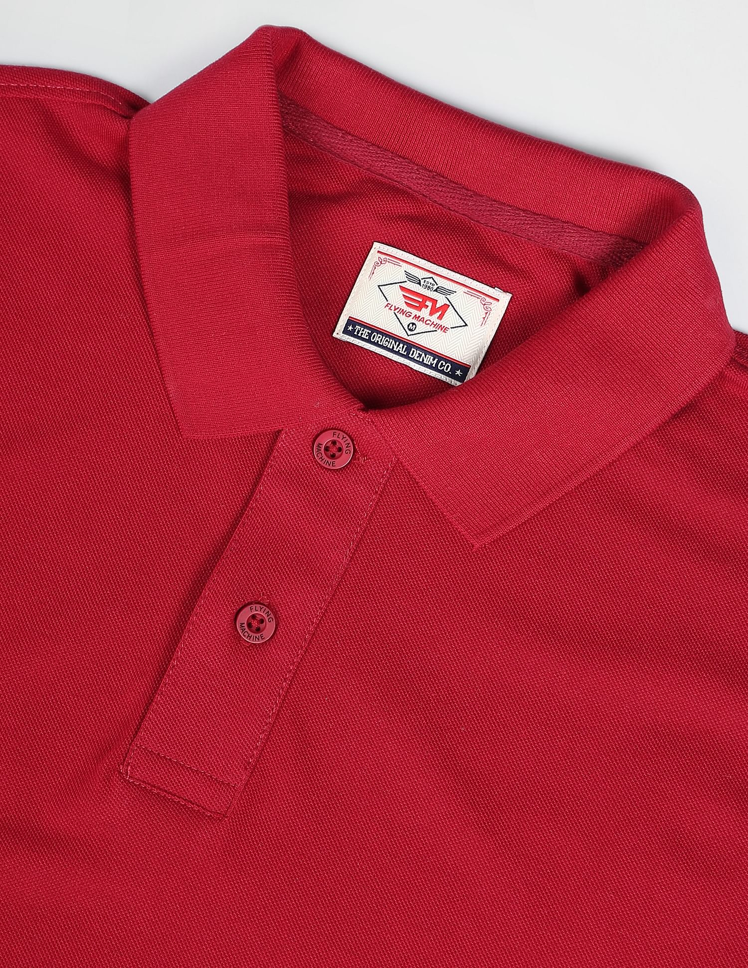 Flying Machine Solid Cotton Pique Polo Shirt