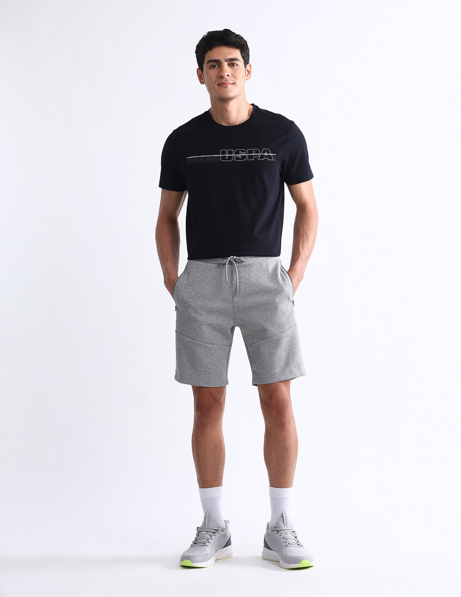 USPA Active Heathered Slim Fit Active Shorts