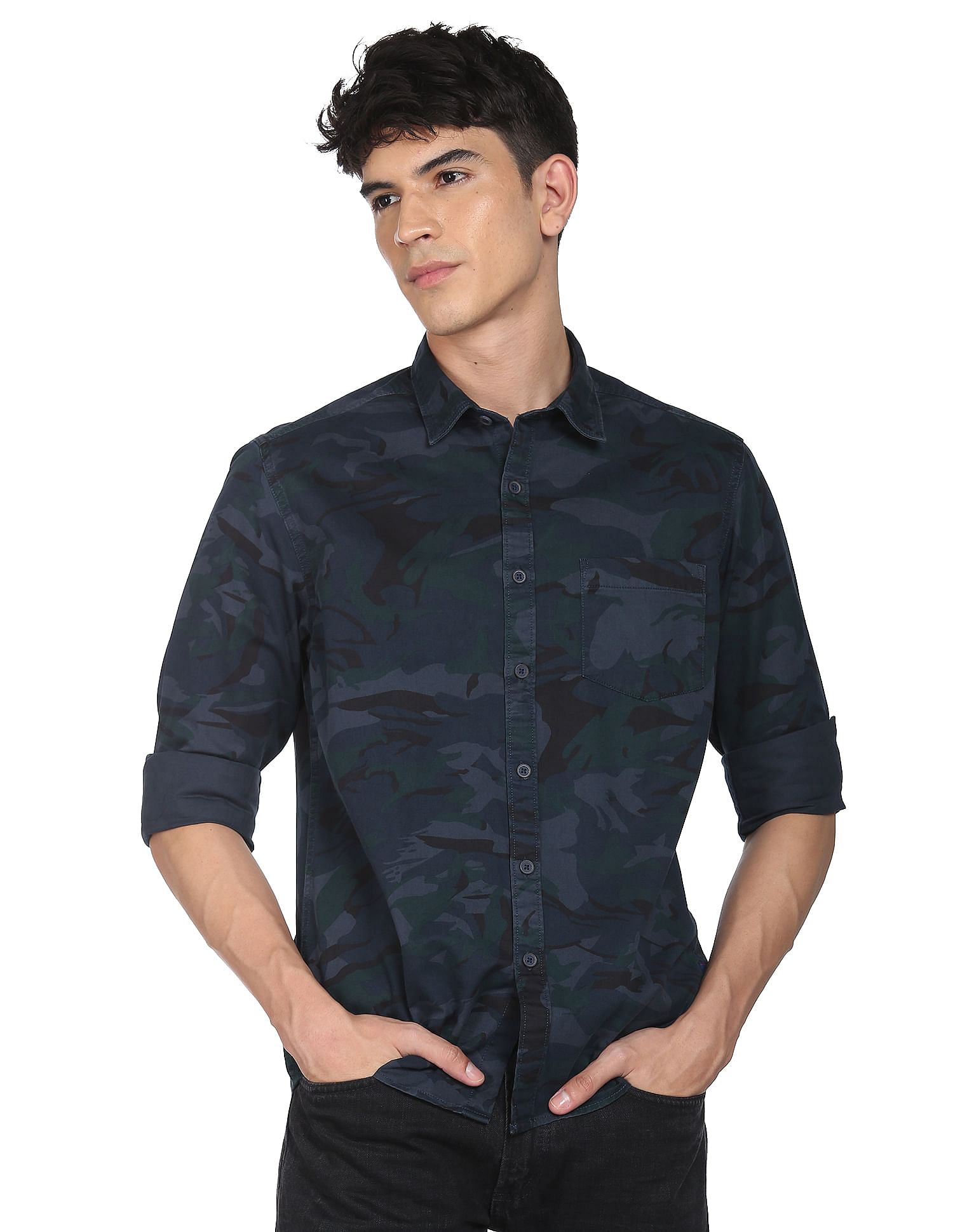 Flying Machine Twill Weave Camouflage Print Shirt