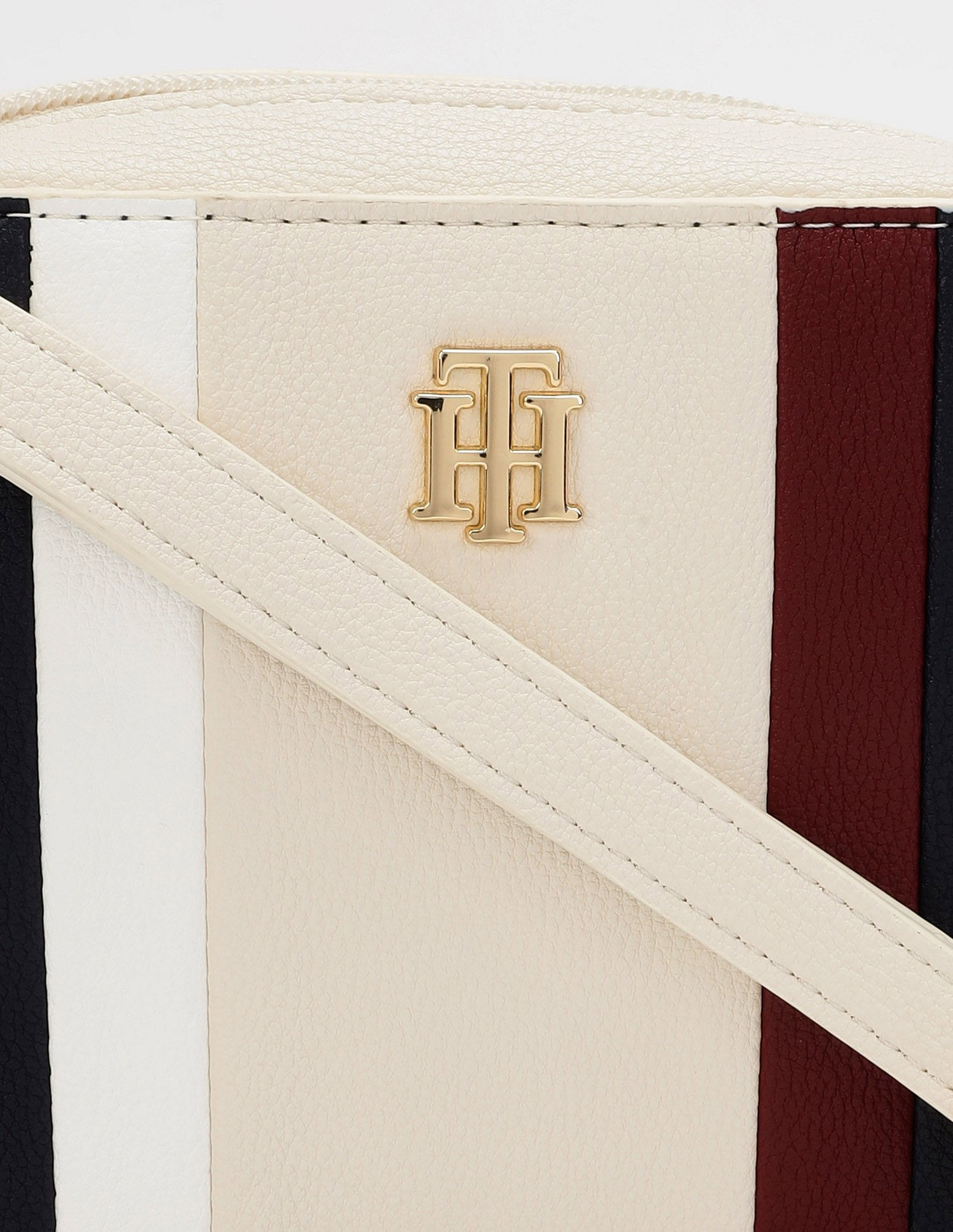 Tommy Hilfiger Striped Beige Pu Sling Bag