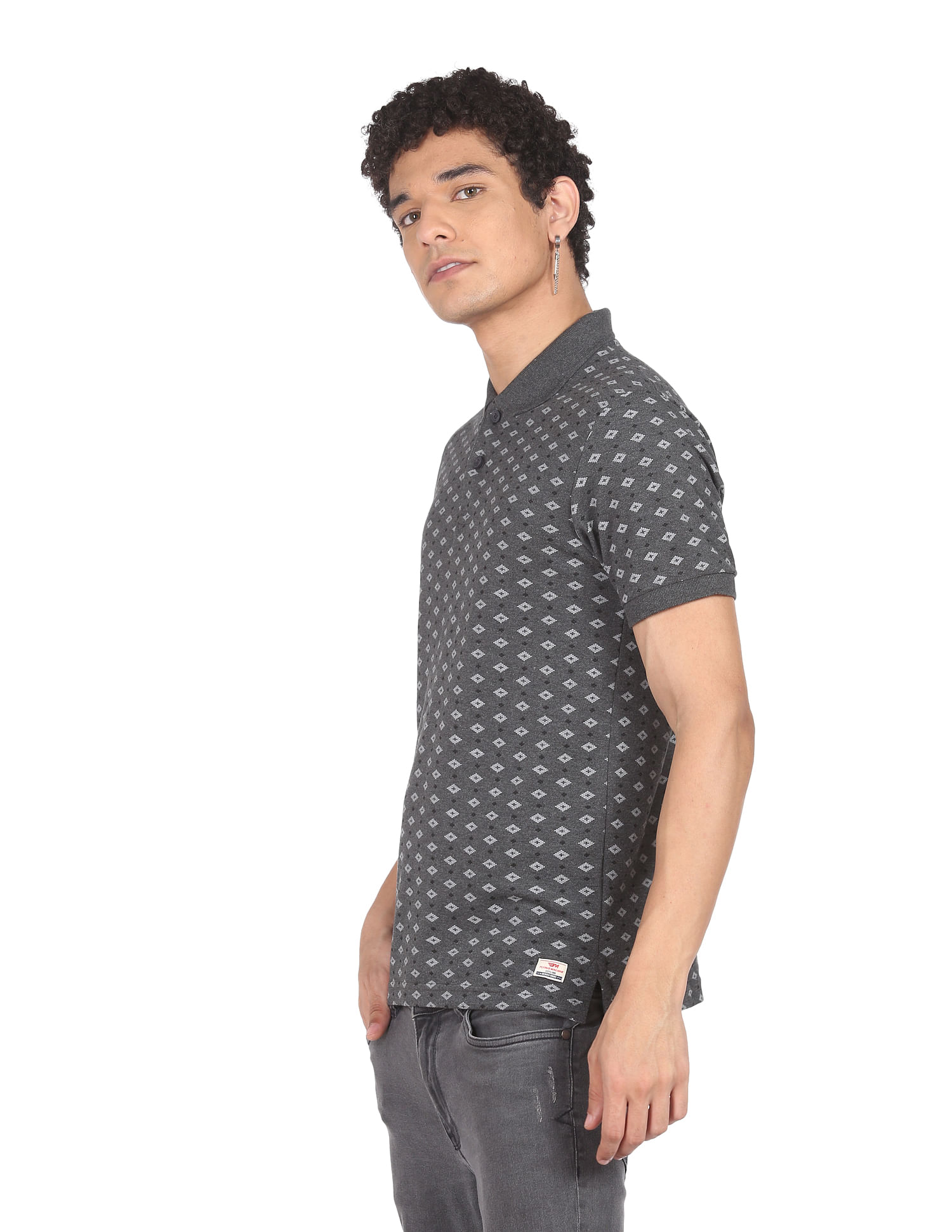 Flying Machine Geometric Print Pique Polo Shirt