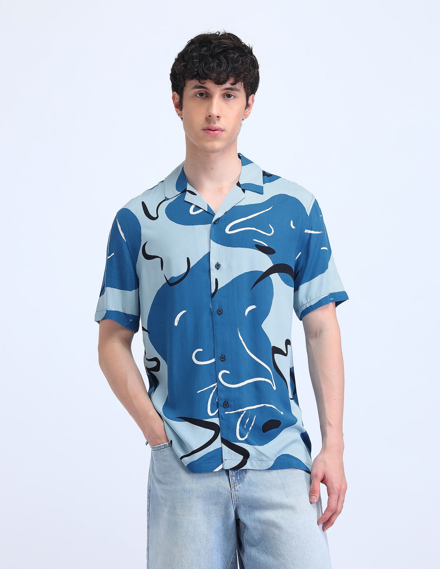 Flying Machine Abstract Pattern Regular Shirt