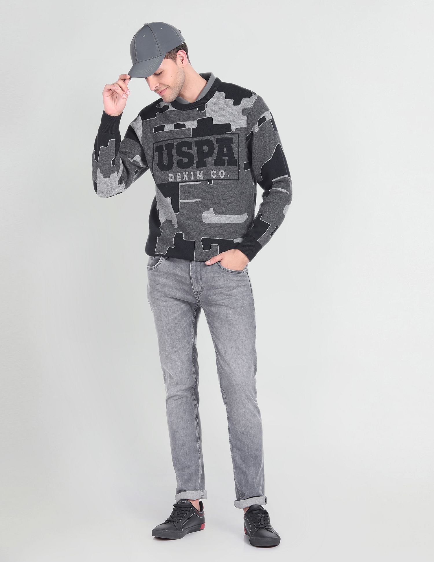 U.S. Polo Assn. Denim Co. Crew Neck Brand Patterned Sweater