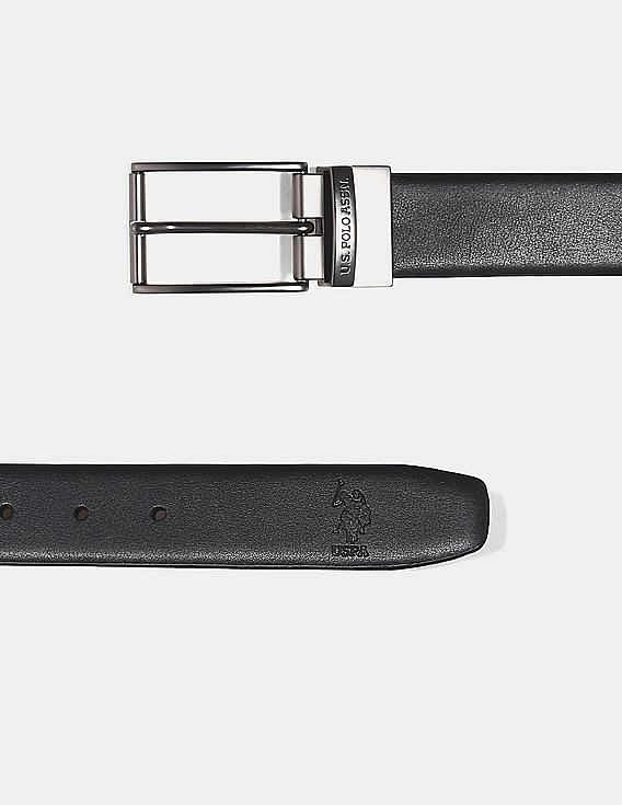 U.S. Polo Assn. Black And Burgundy Metallic Buckle Reversible Belt
