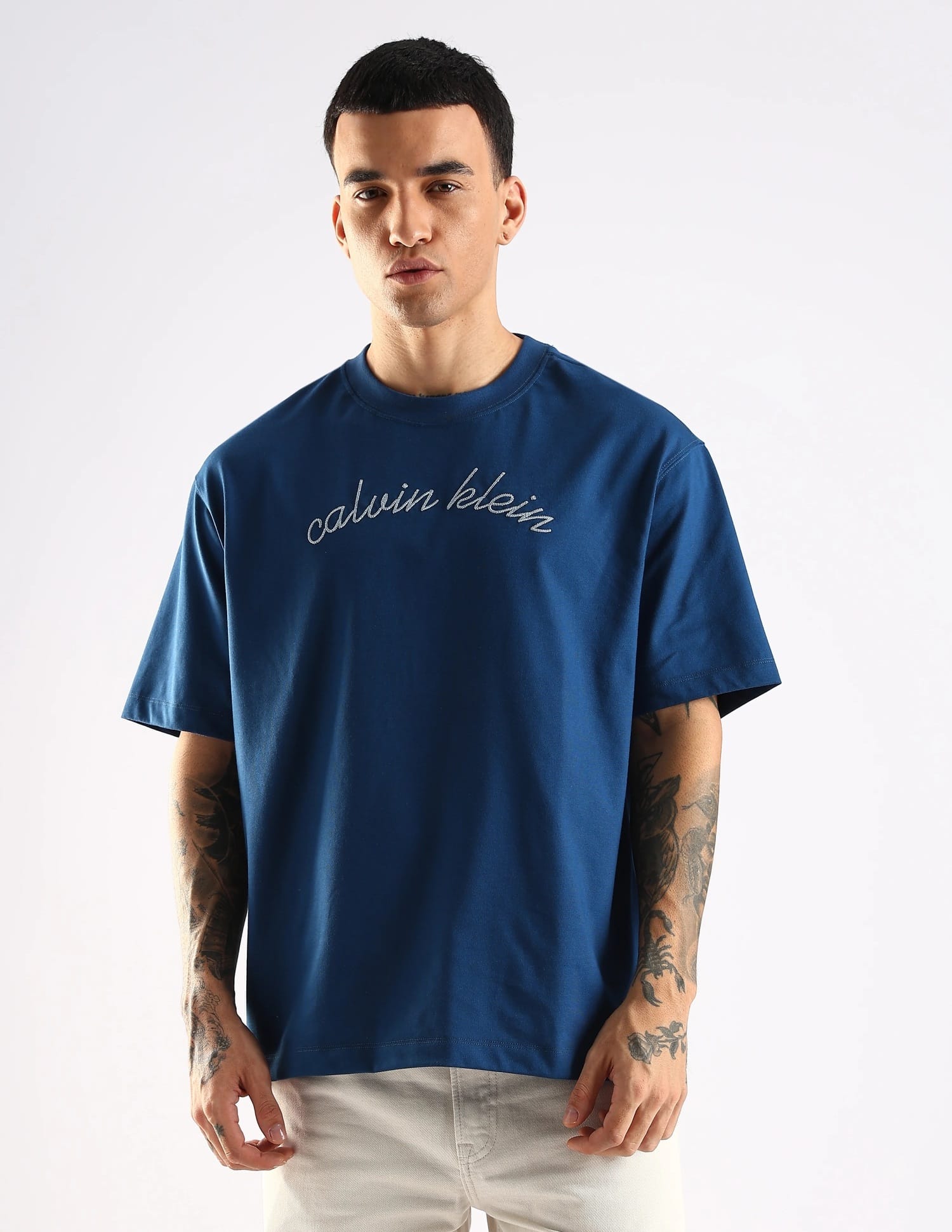 Buy Calvin Klein Jeans Embroidered Logo Relaxed Fit Cotton T-Shirt