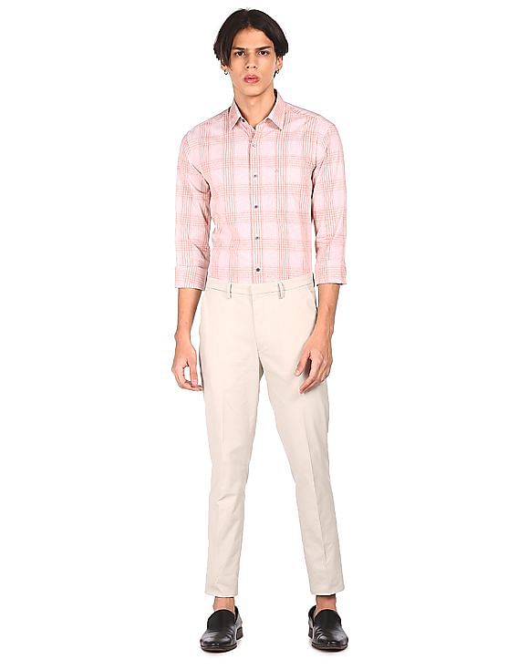 formal pink pants and white shirt