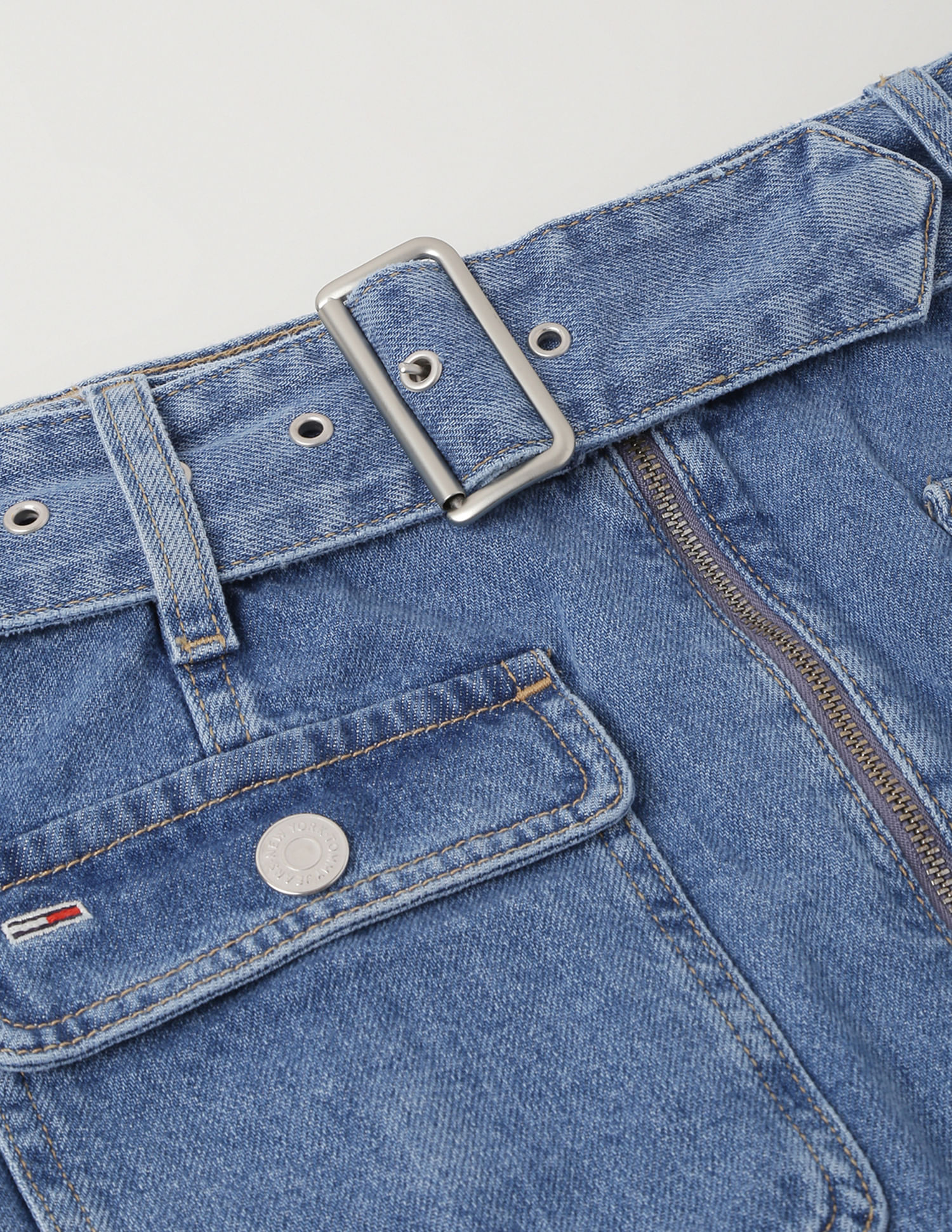 Tommy Hilfiger Belted Zipper Denim Mini Skirt