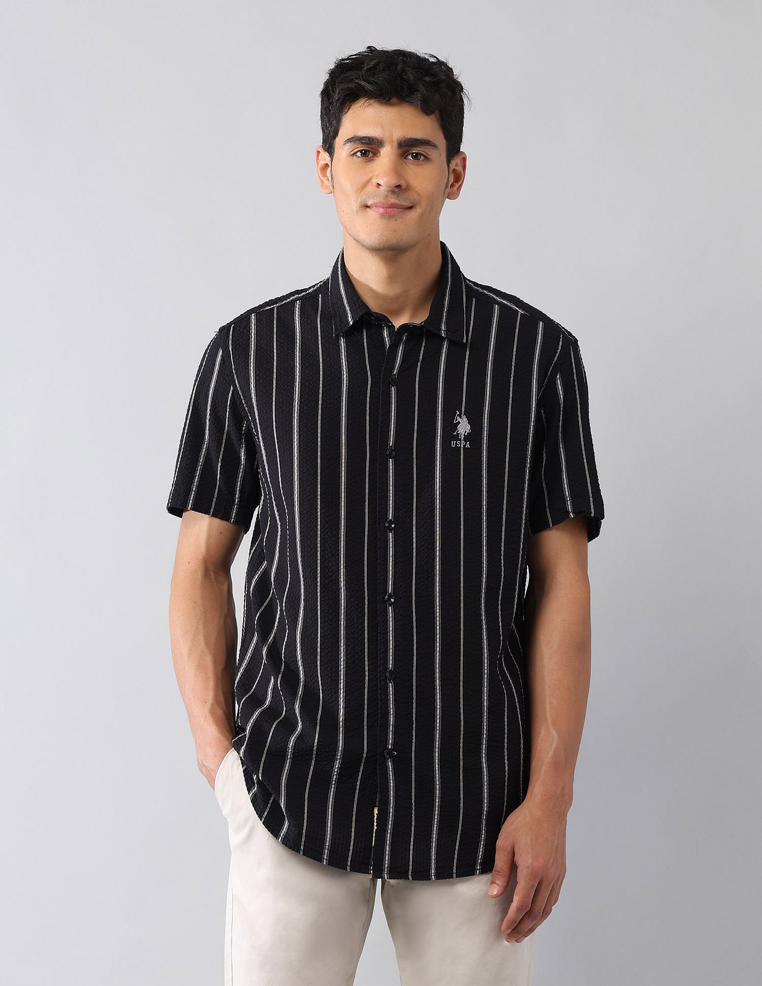 U.S. Polo Assn. Denim Co. Vertical Striped Seersucker Regular Fit Shirt