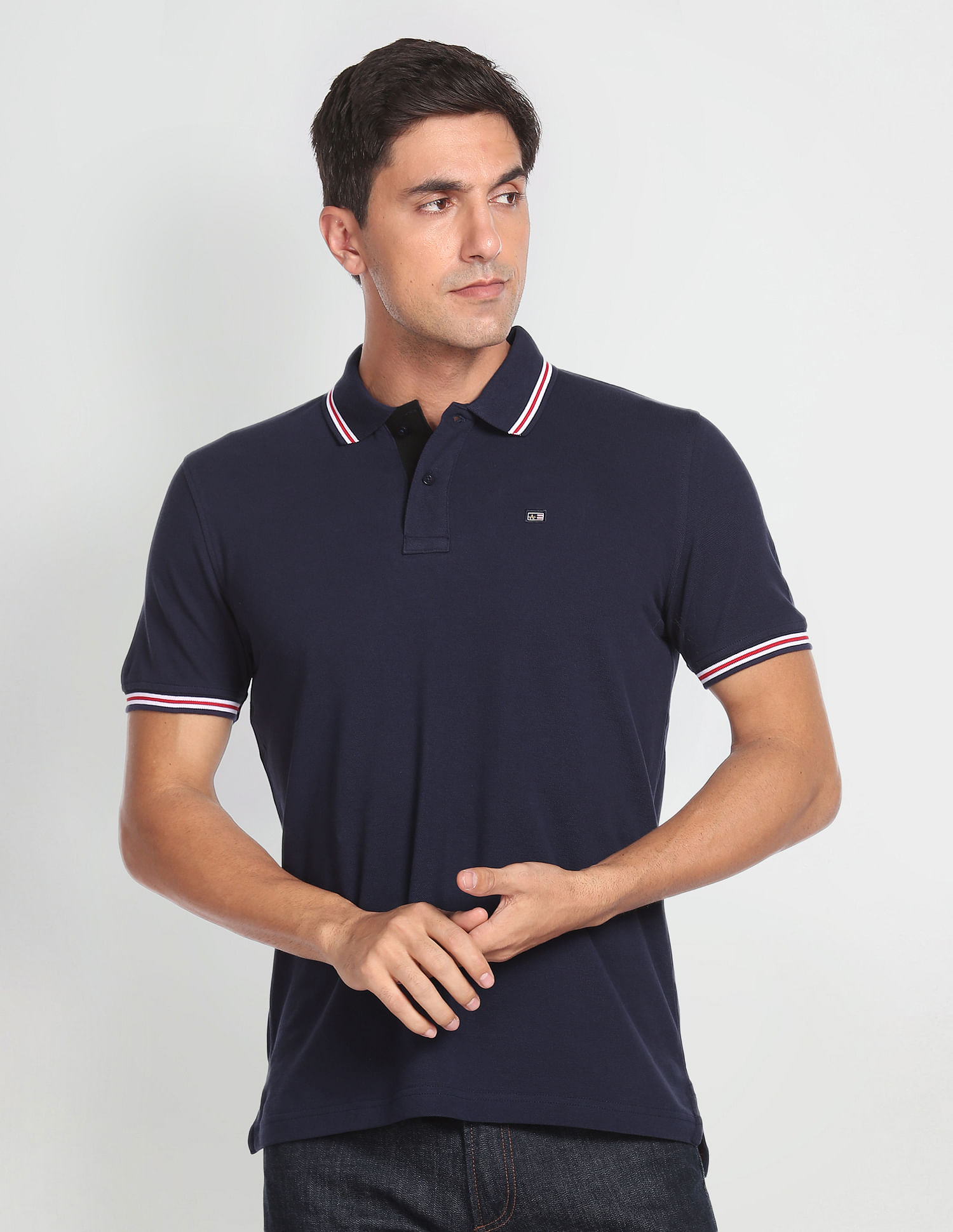 Arrow Sports Striped Hem Cotton Polo Shirt