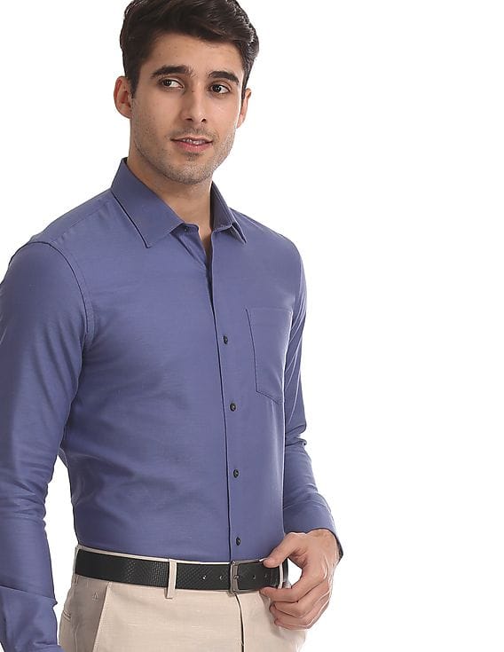 Men Blue Slim Fit French Placket Shirt 