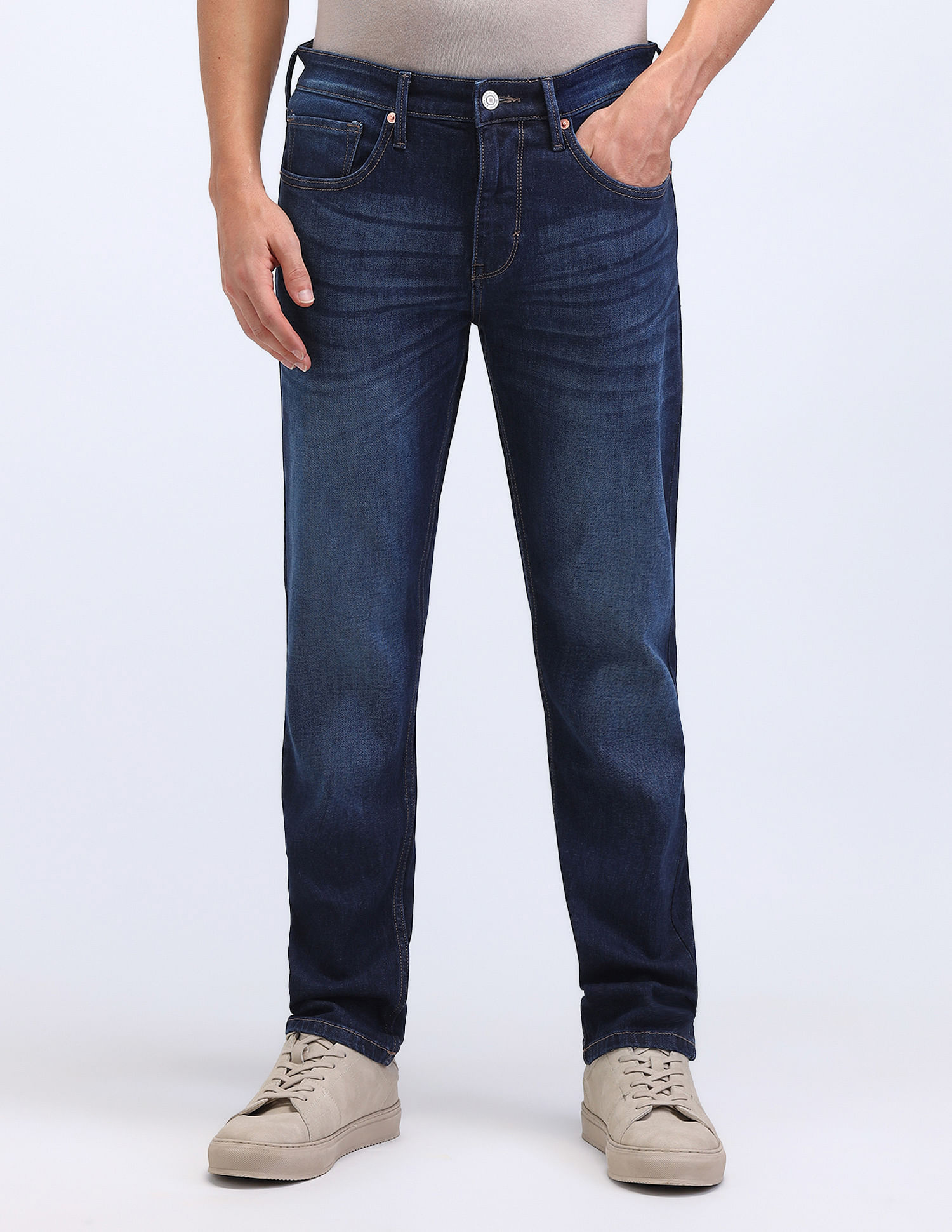 Flying Machine Slash Slim Tapered Mid Rise Jeans