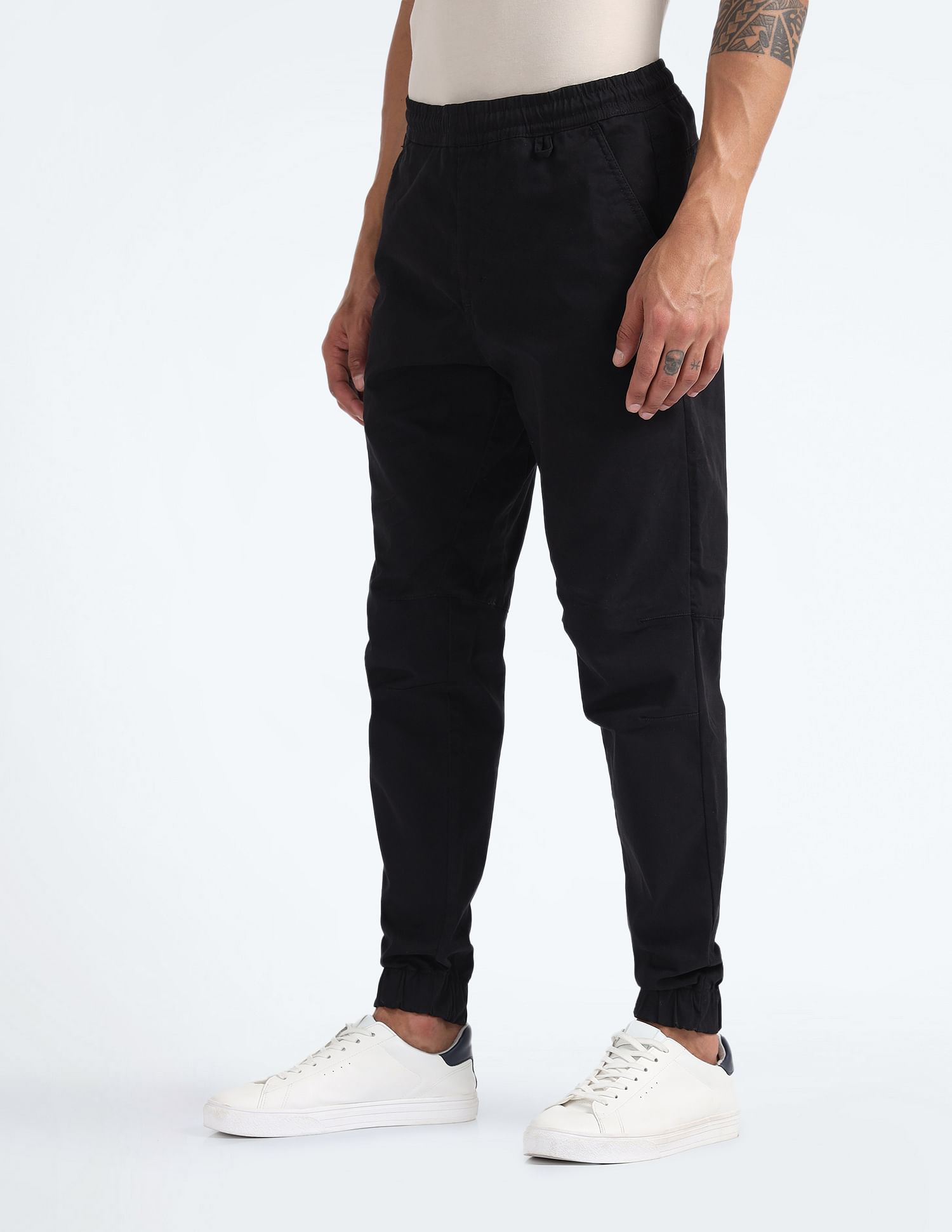 Flying Machine Drawstring Waist Solid Trousers