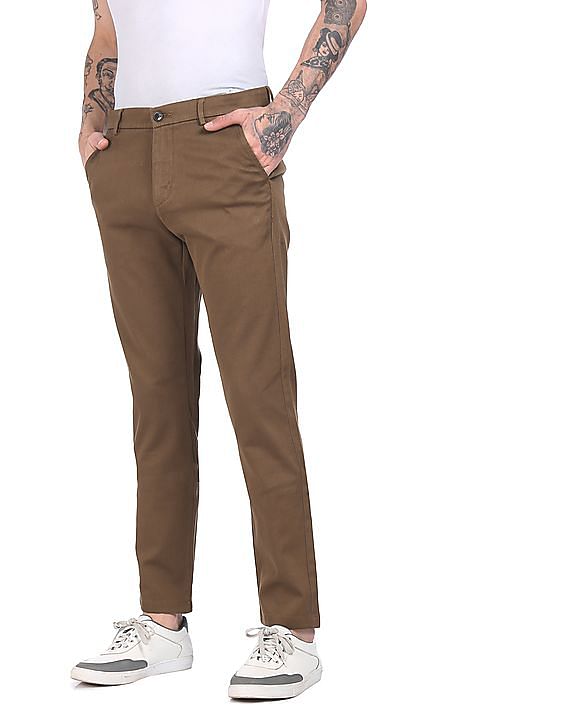 Brown Casual Trouser for Men  Solid  100 Cotton Super Slim Fit   JadeBlue  JadeBlue Lifestyle
