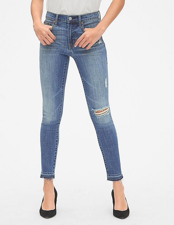 Buy GAP Women Women Blue True Skinny Ankle Jeans With Distressed Detail NNNOW