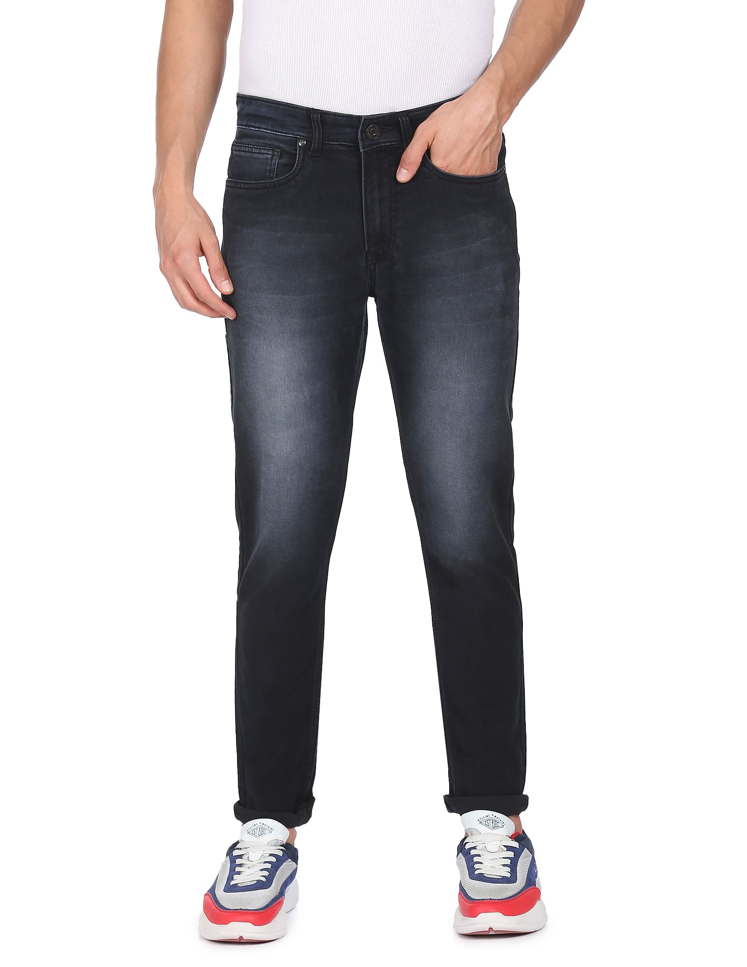 Flying Machine Mid Rise Slash Slim Tapered Fit Jeans