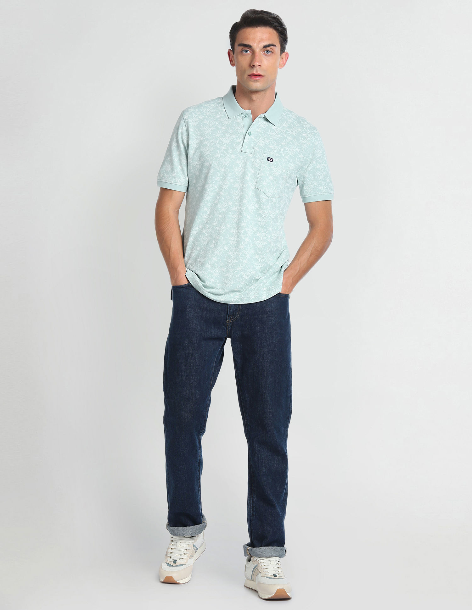 Arrow Sports Tropical Print Cotton Polo Shirt