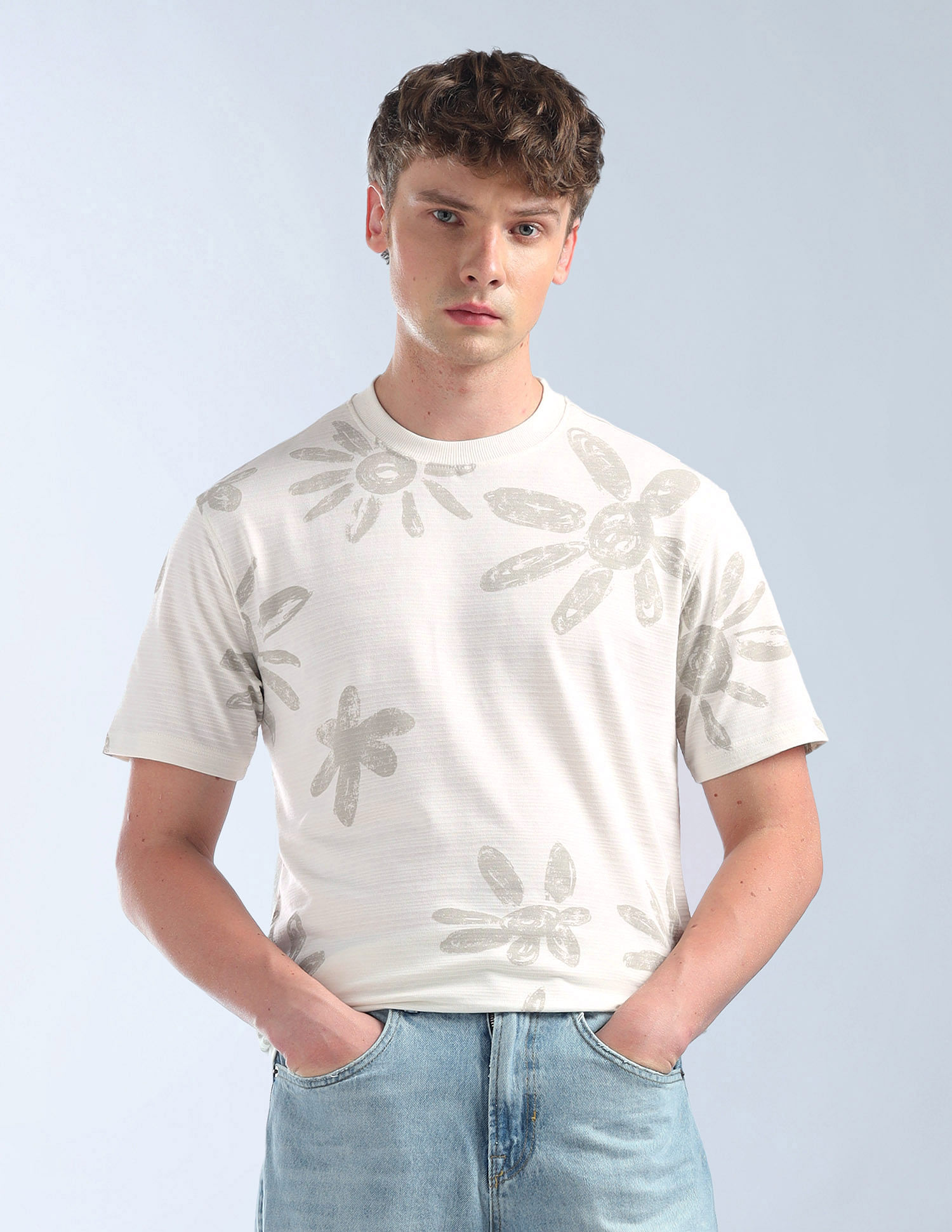 Flying Machine Floral Printed Relaxed Fit T-Shirt