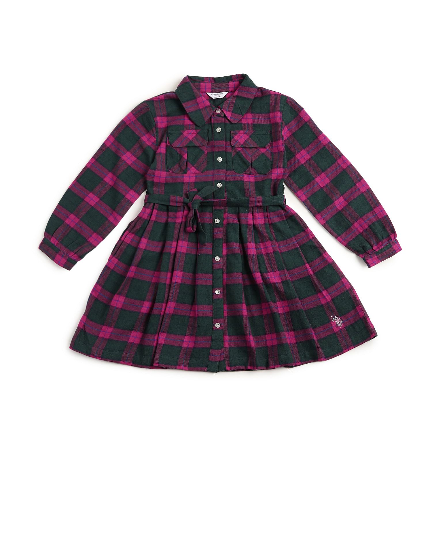U.S. Polo Assn. Kids Girls Checked Fit & Flare Dress