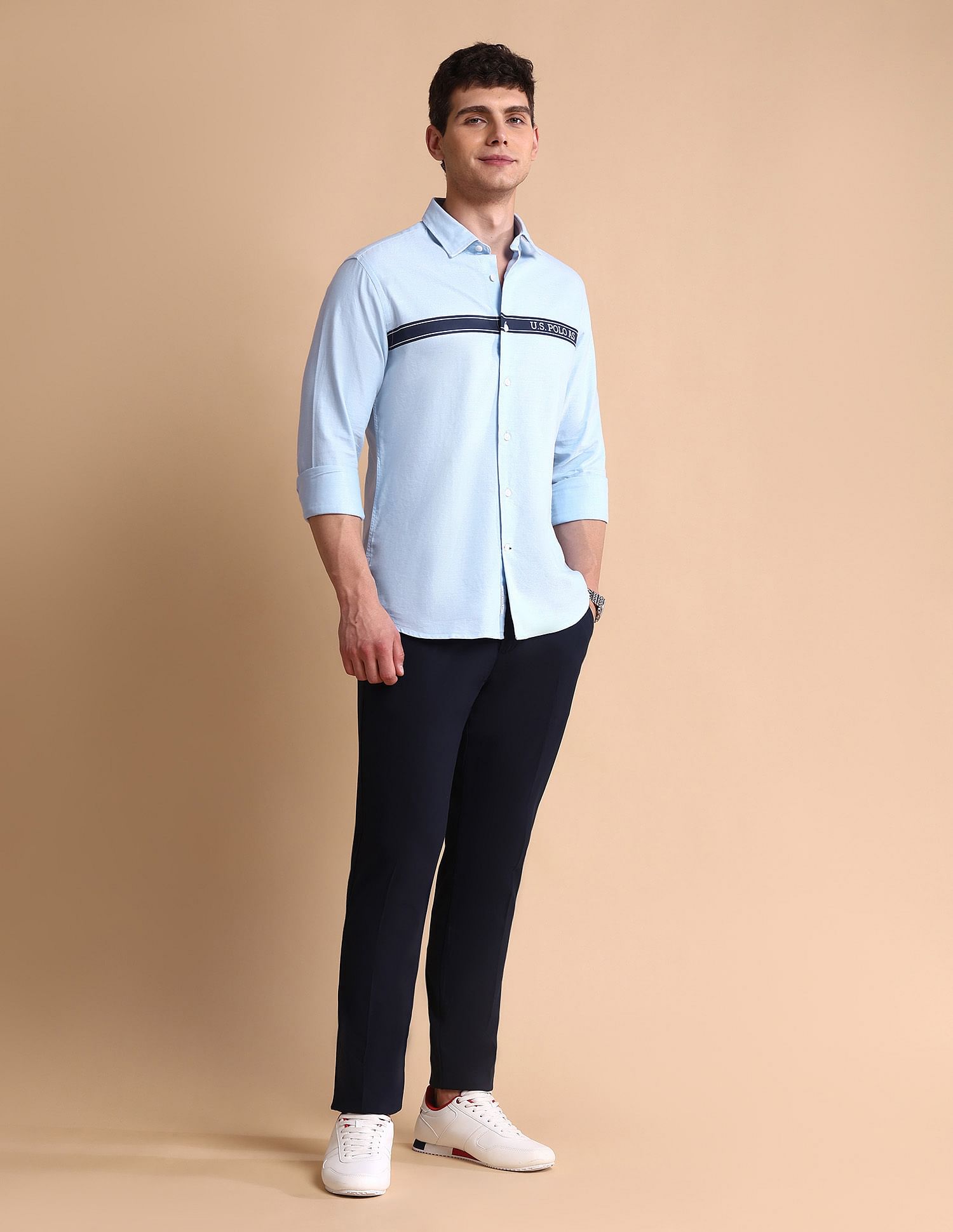 U.S. Polo Assn. Brand Printed Tailored Fit Oxford Shirt