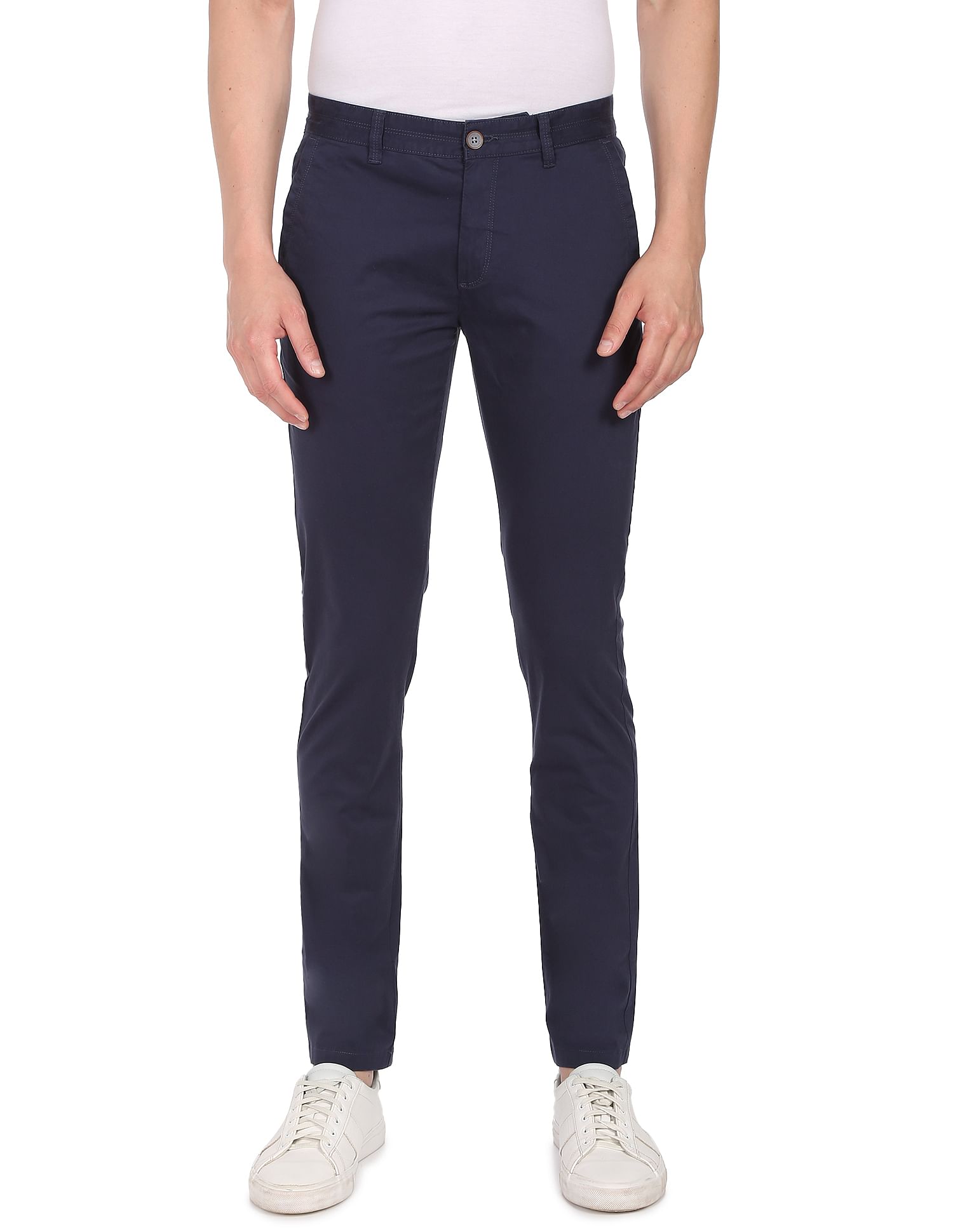 AD by Arvind Slim Fit Flat Front Solid Casual Chinos