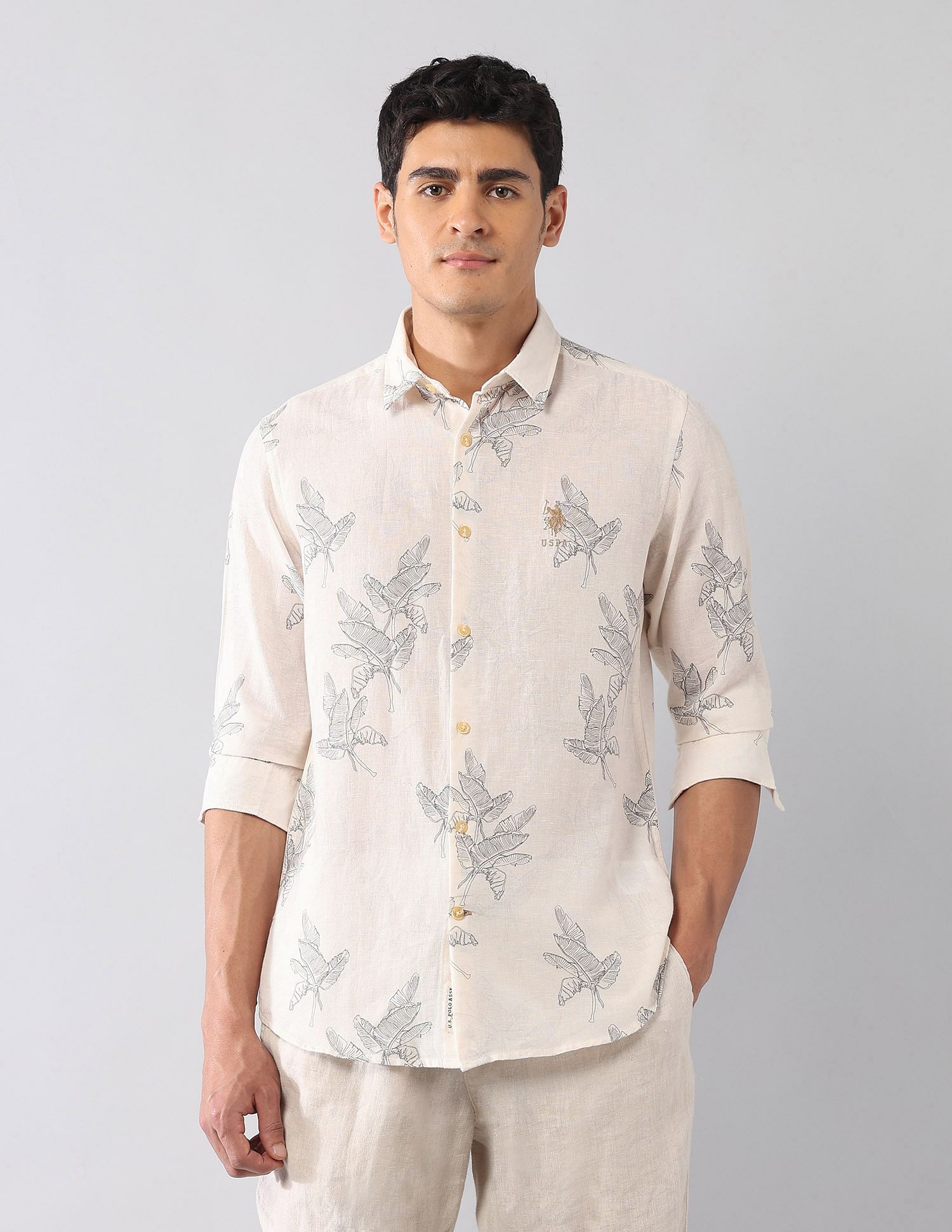 U.S. Polo Assn. Denim Co. Tropical Printed Poplin Regular Fit Shirt