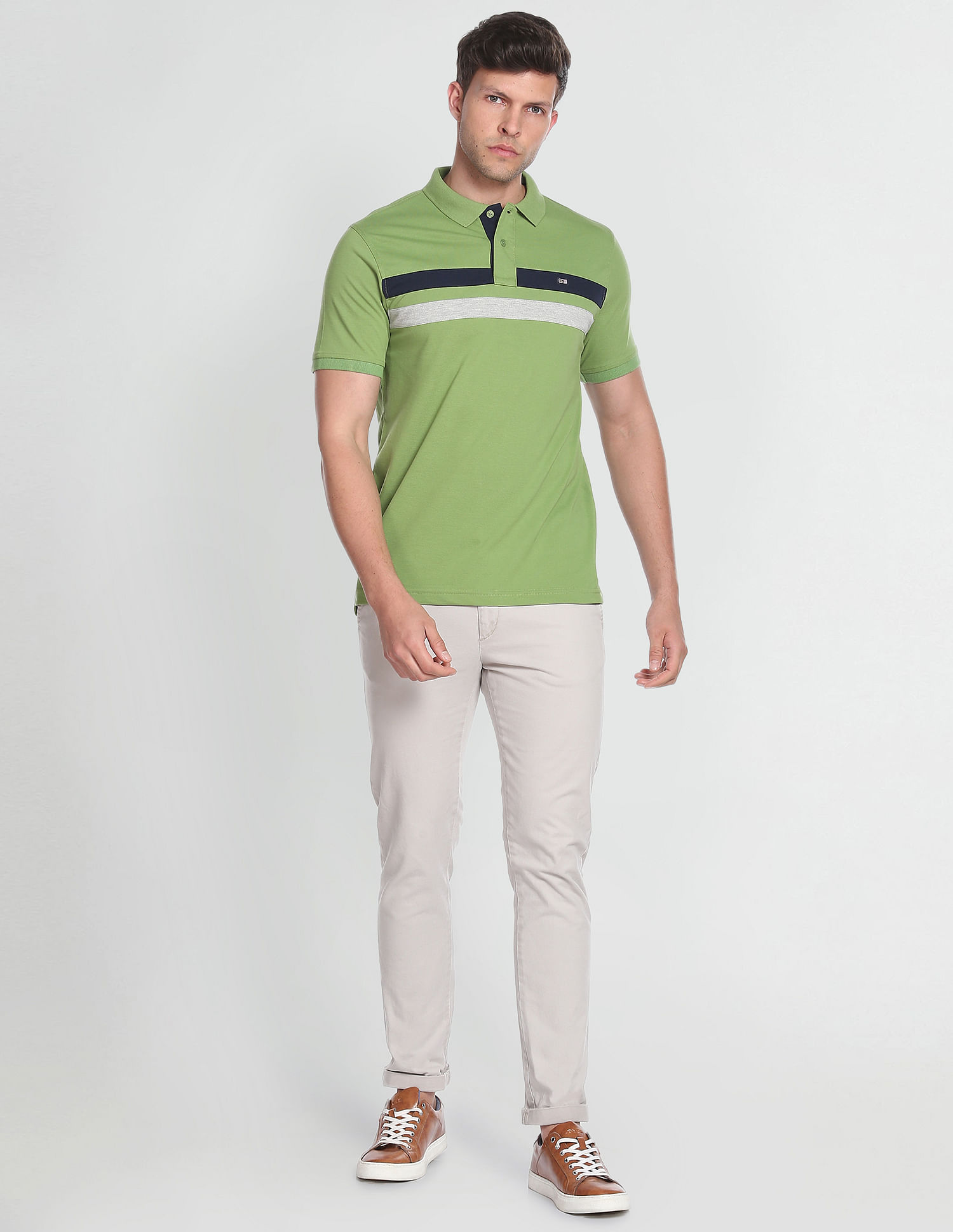 Arrow Sports Striped Cotton Blend Polo Shirt
