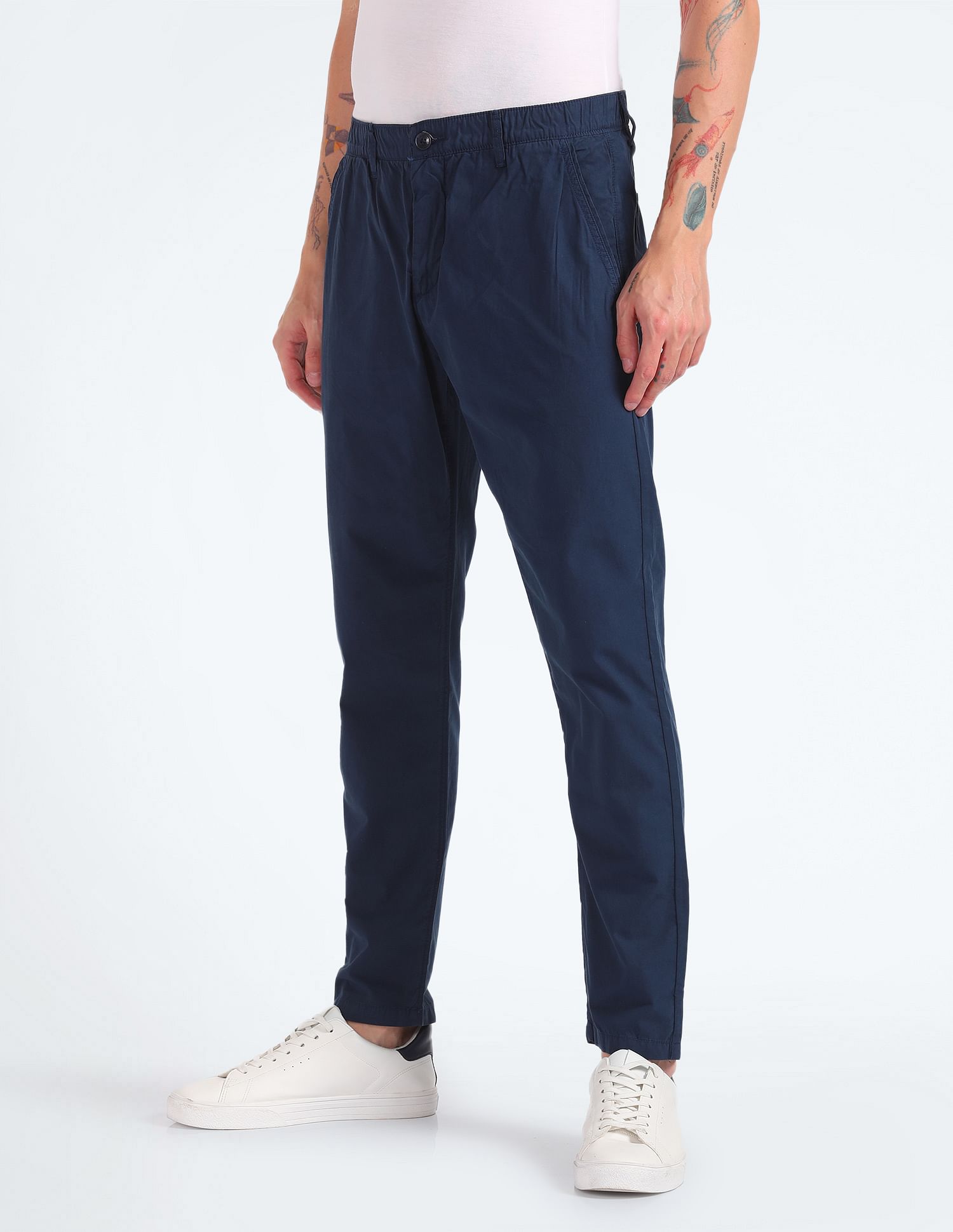 Flying Machine Elasticised Waist Solid Trousers