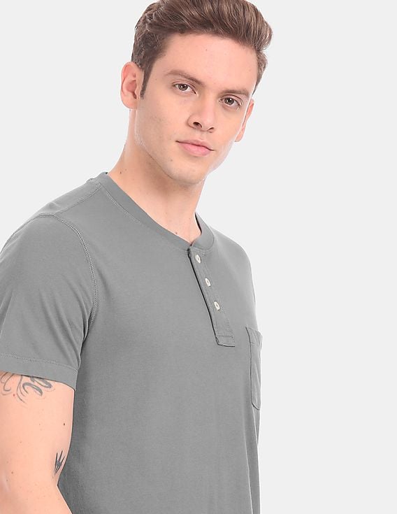 Buy GAP Grey Short Sleeve Patch Pocket Henley T-Shirt - NNNOW.com