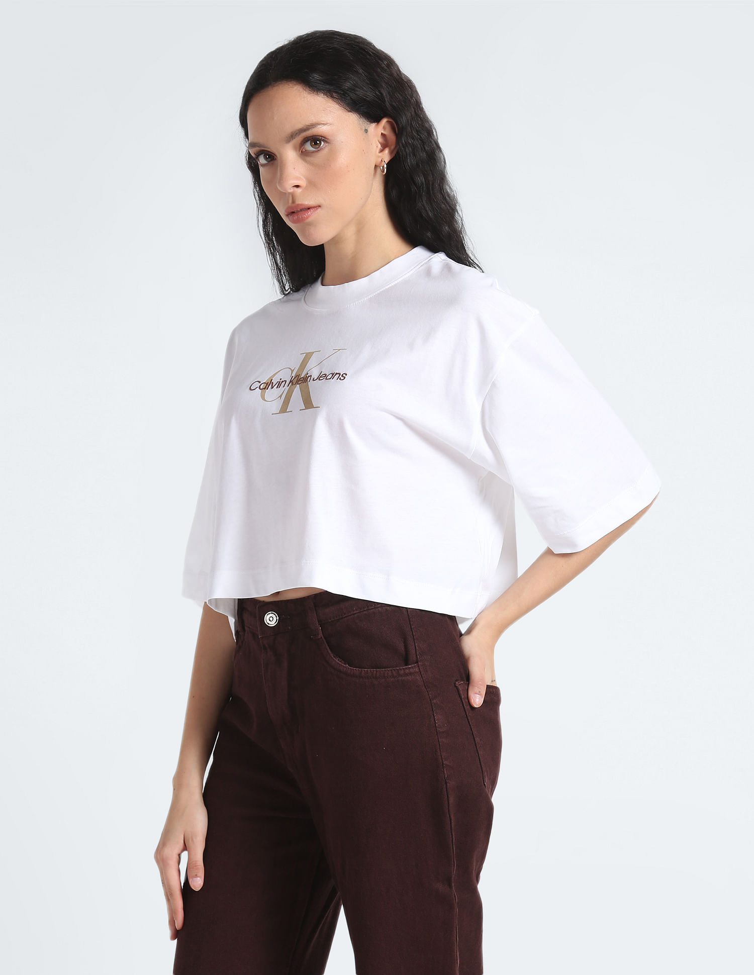 Calvin Klein Cropped Tee Shirt in White